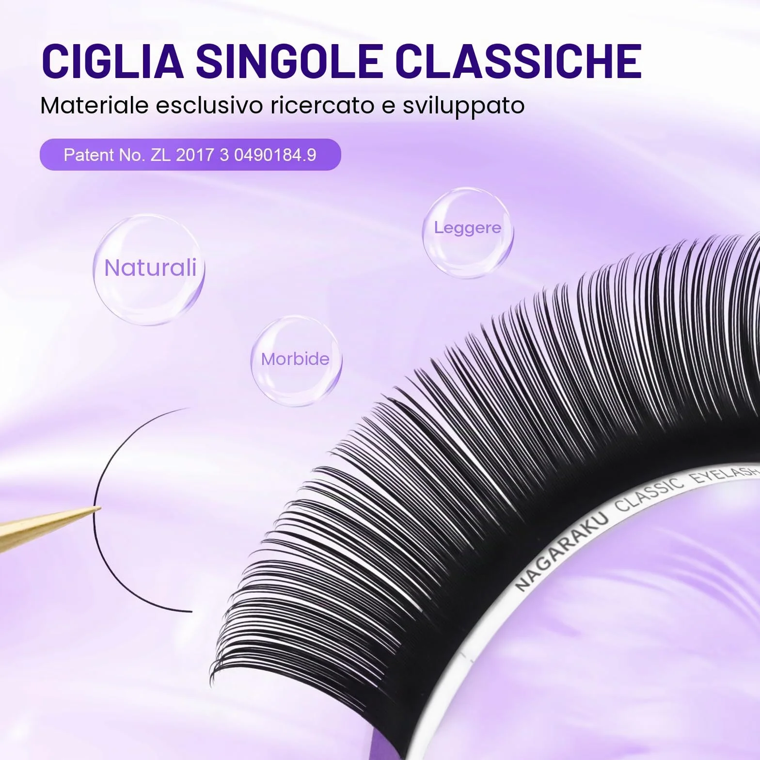 NAGARAKU Individuali Ciglia Classiche 1:1 Extension Ciglia Professionali Effetto Volume Russo Leggere Morbide Naturali Punte Long Taper Sottili Radici Senza Colla Nero Opaco 16 Rows (0.07mm C 7-15mm)