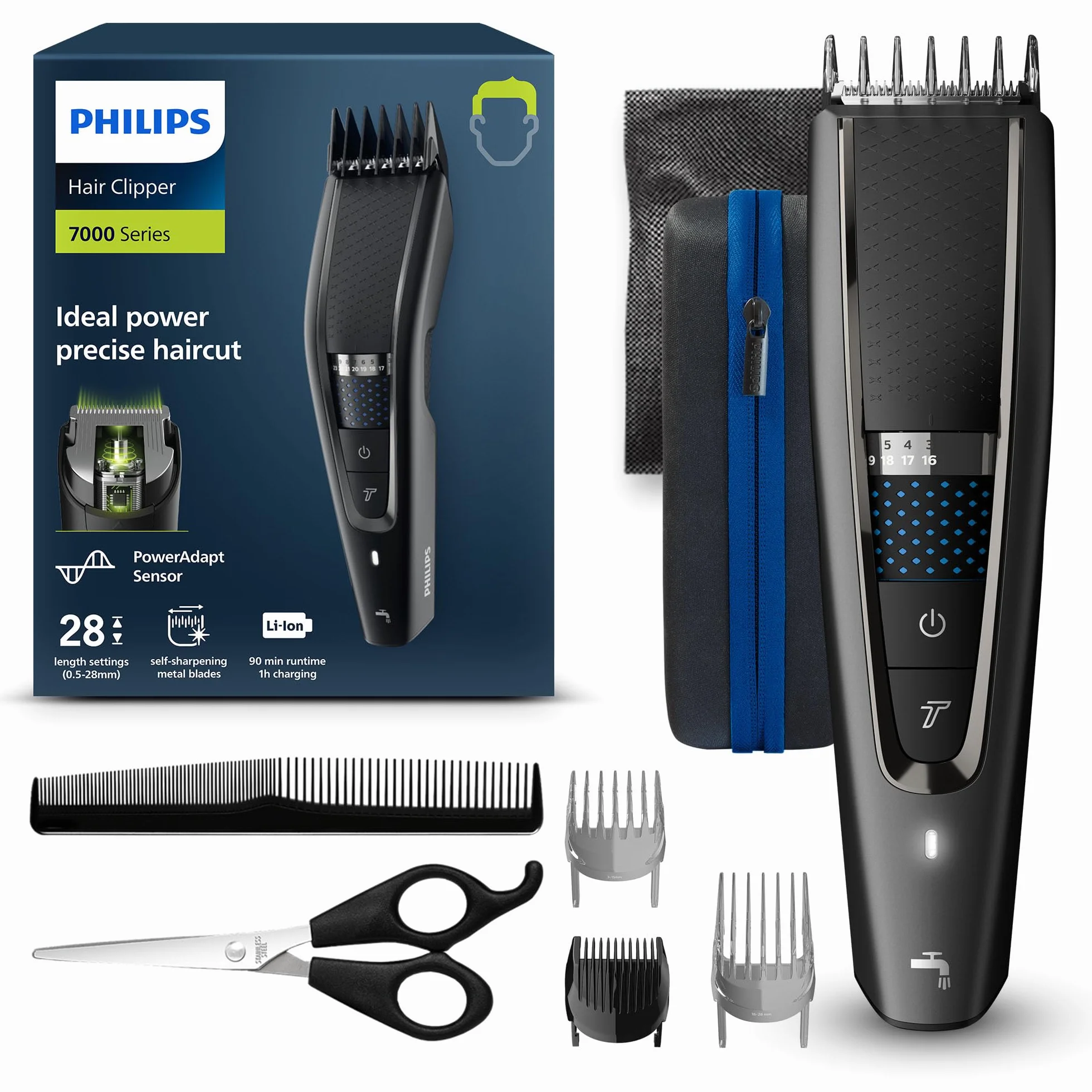 PHILIPS Hair Clipper Serie 7000 Regolacapelli Con Tecnologia Trim-N-Flow Pro, Modello Hc7650/15, Argento Nero