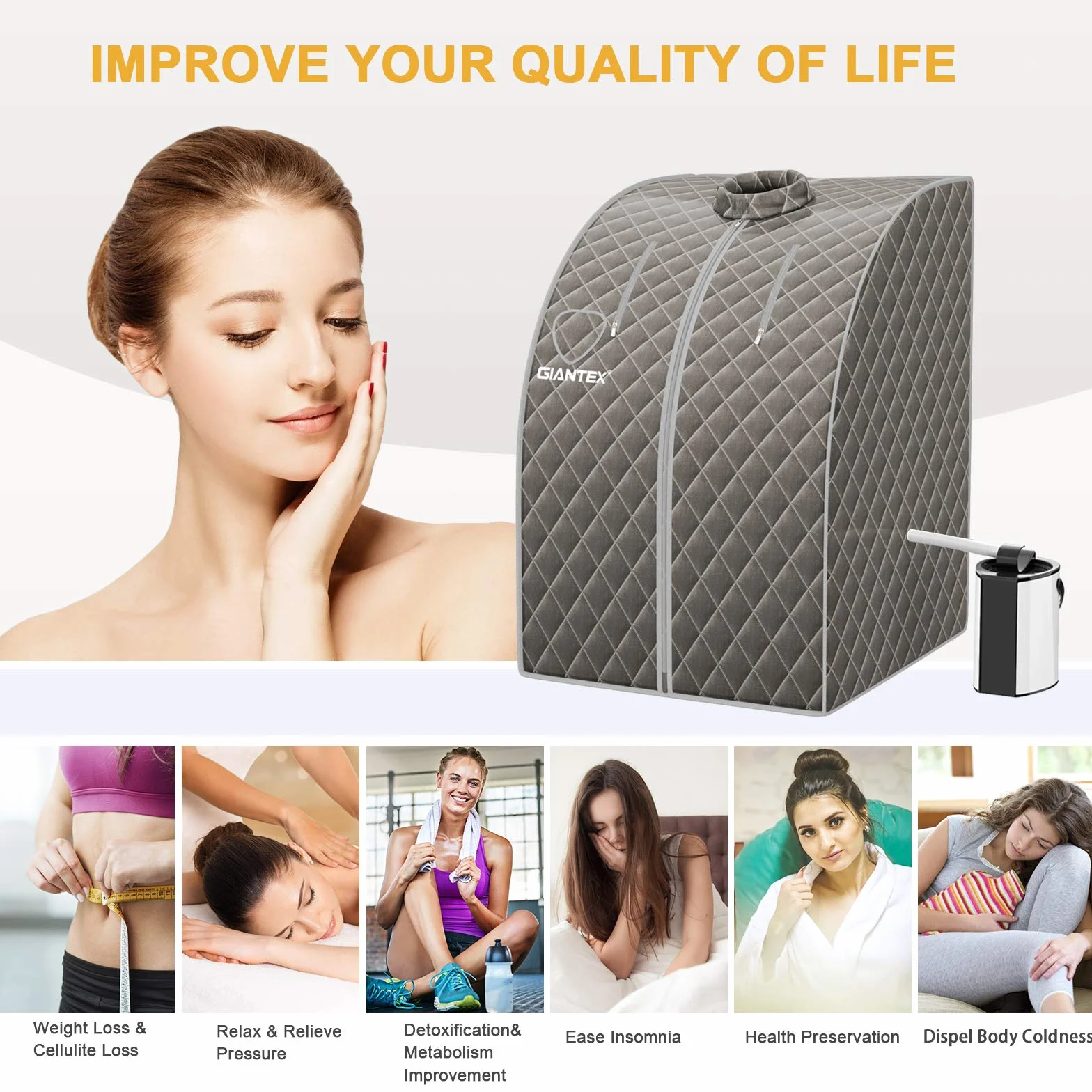 RELAX4LIFE Sauna a Vapore Portatile 3L, Cabina Domestica SPA, 9 Temperature, 15-90 Min, Telecomando, 1000W Grigio