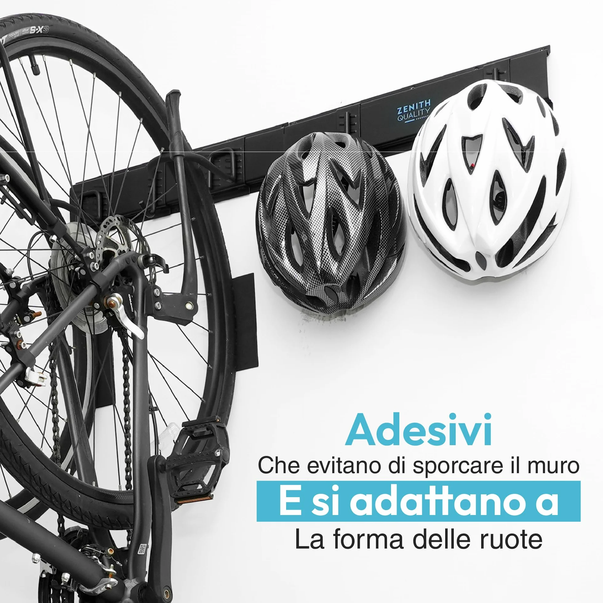 Porta Bici da Muro per 4 Biciclette e 3 Caschi, Portabici in Metallo con Ganci Resistenti fino a 136 kg