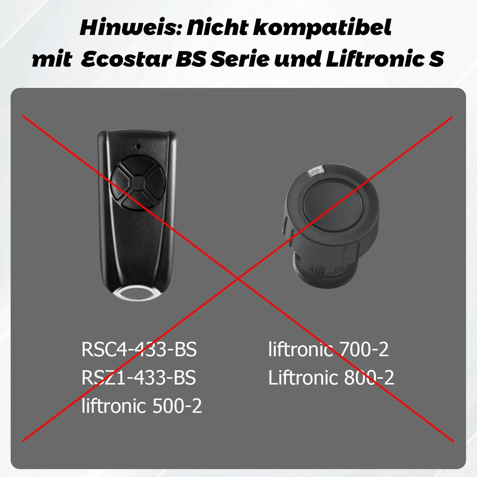 Trasmettitori di ricambio per EcoStar RSC2 433, telecomando 433,92 MHz 4 canali compatibili Hormann EcoStar Liftronic 500/700/800 Portronic D2500/D5000/S4000