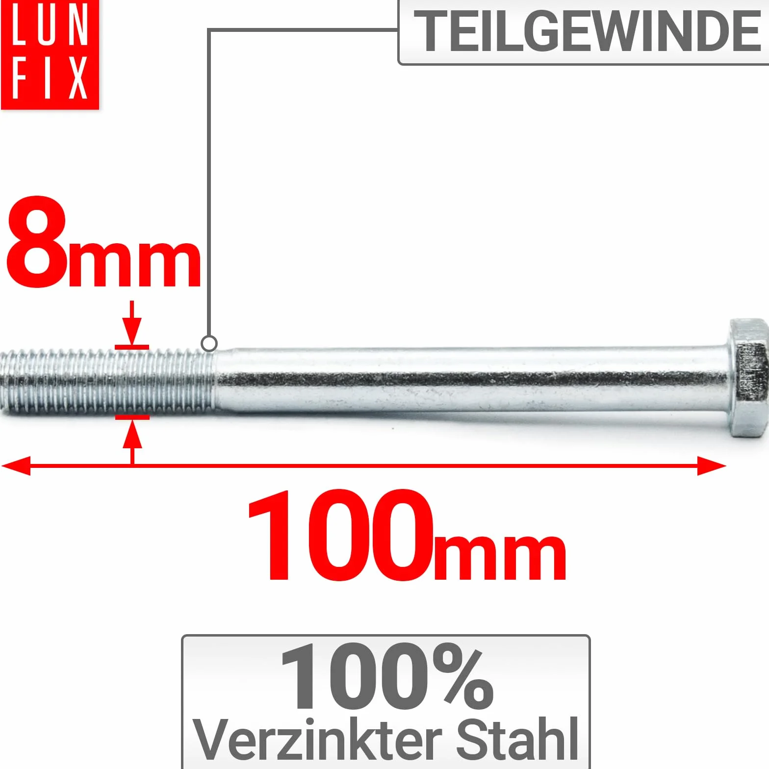 Śruby M8x100 DIN 931 ocynkowane 22 szt. do montażu technicznego