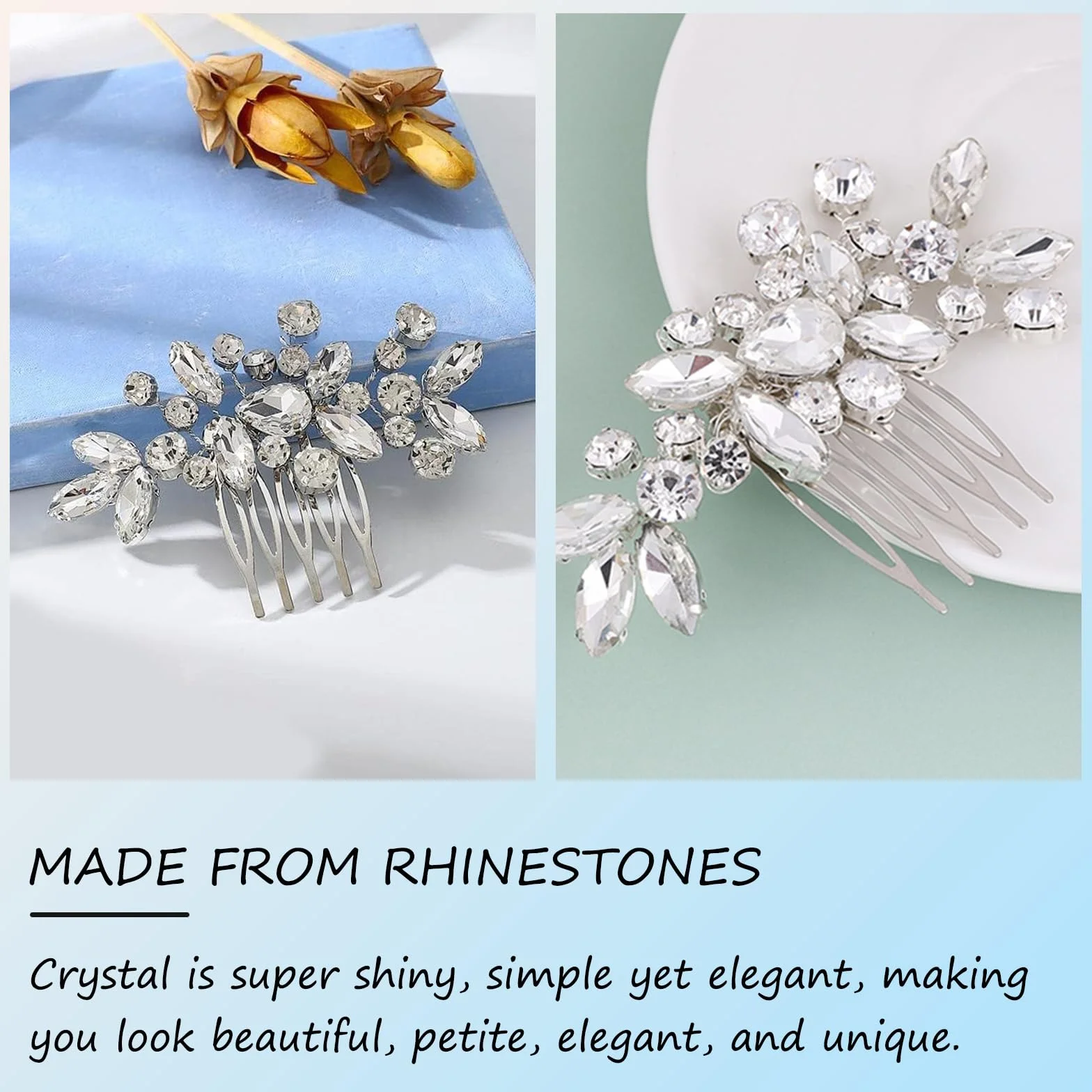 Pettine Sposa, per Capelli con Fiori di Perle Cristallo Accessori Capelli Sposa Pettine per Decorazione Acconciatura Capelli per Sposa Matrimonio Nozze Argento
