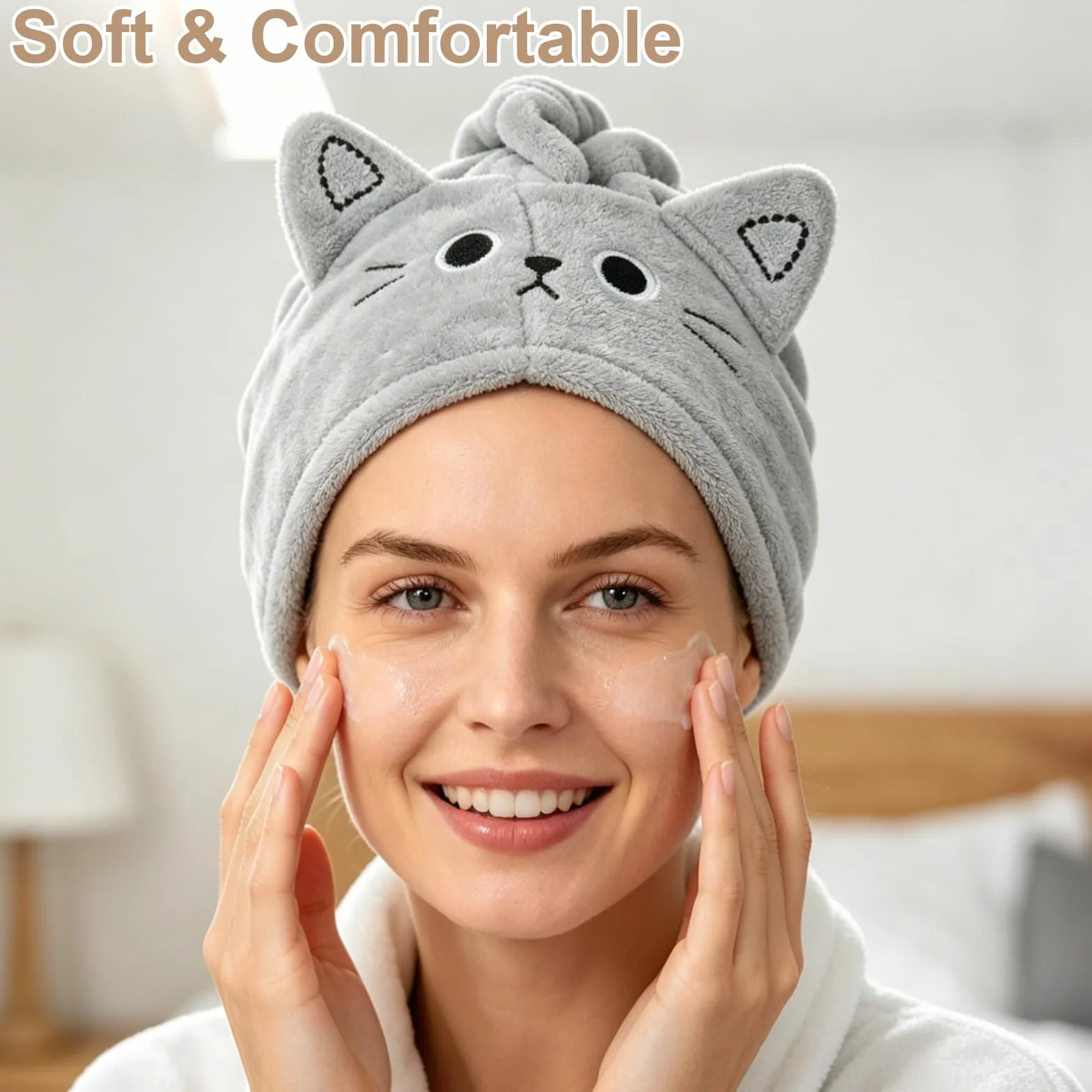 2 Pezzi Asciugamano per Capelli In Microfibra, Asciugamani da Doccia con BottoniCuffia per Capelli Secchi Super Assorbente,Asciugamani in Microfibra, Morbidi e confortevoli