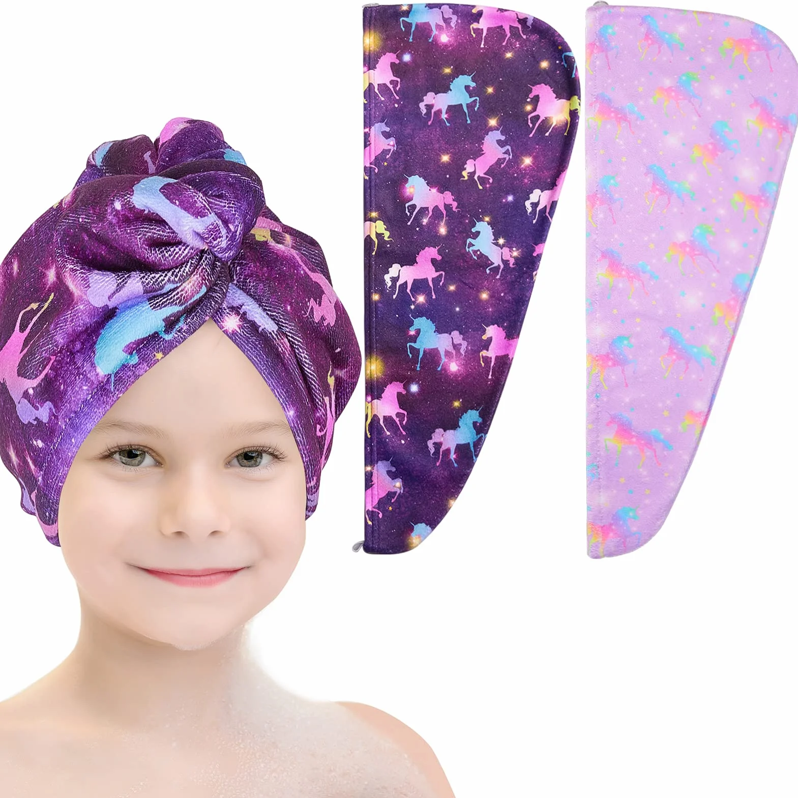 Basumee 2 Pezzi Asciugamani per Capelli a Turbante Asciugamano in Microfibra ad Asciugatura Rapida Super Assorbente con Design a Bottoni