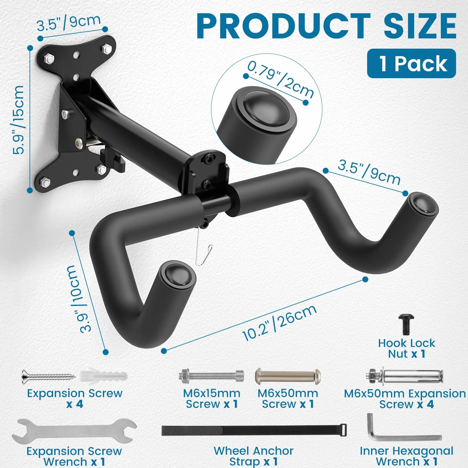 Housolution Supporto da Parete per Biciclette Rack da Garage Regolabile in Acciaio al Carbonio 48,5 lbs 1 Pezzi