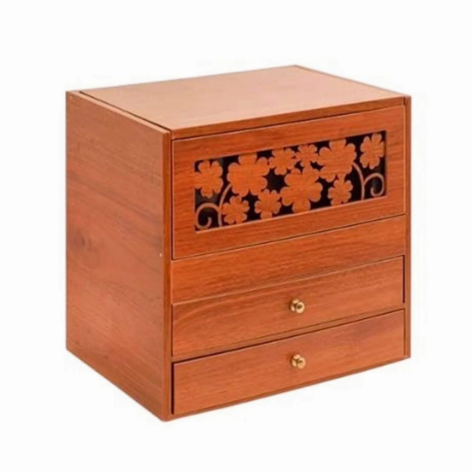 Organizzatore di trucco Organizer for trucco retrò in legno con specchio e 2 cassetti, grande porta pennelli for cosmetici for la cura della pelle, armadietto for riporre oggetti, comò da bagno, scriv