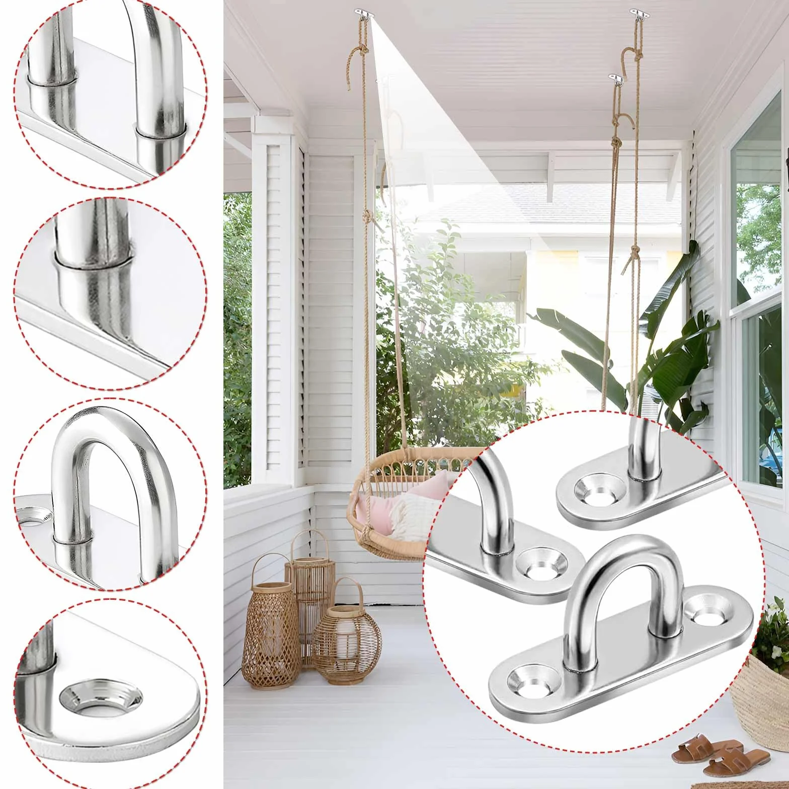 Gancio da soffitto M6 in acciaio inox per poltrona sospesa, 8 piastre oculari