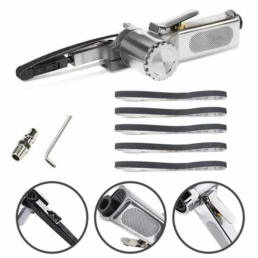 Levigatrice a Nastro Pneumatica 10mm 330mm con 25 Nastri Levigatura Strumento Lucidatura Auto