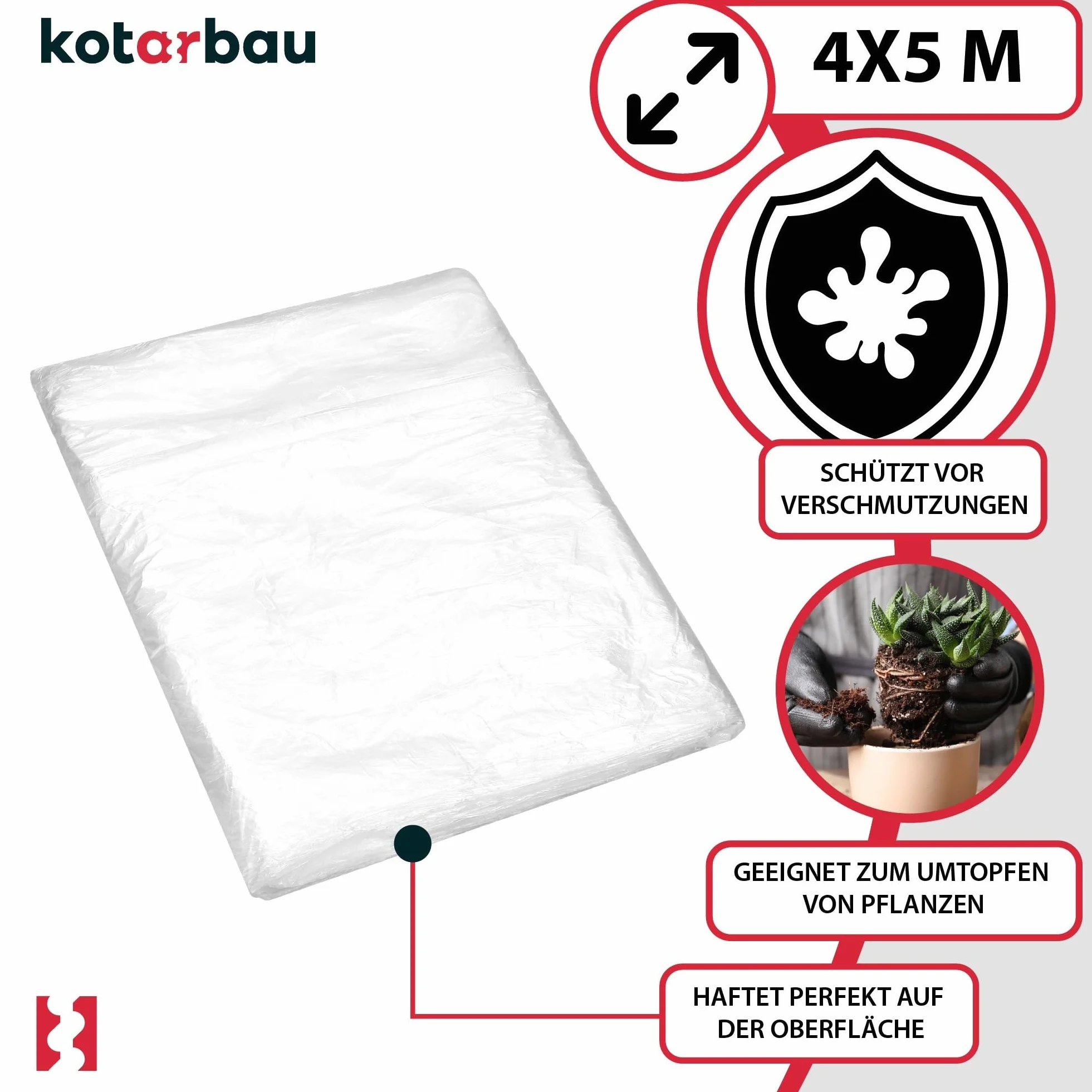 KOTARBAU Set di 6 Telo Copritutto Per Imbianchino Polietilene 4 x 5 m Trasparente