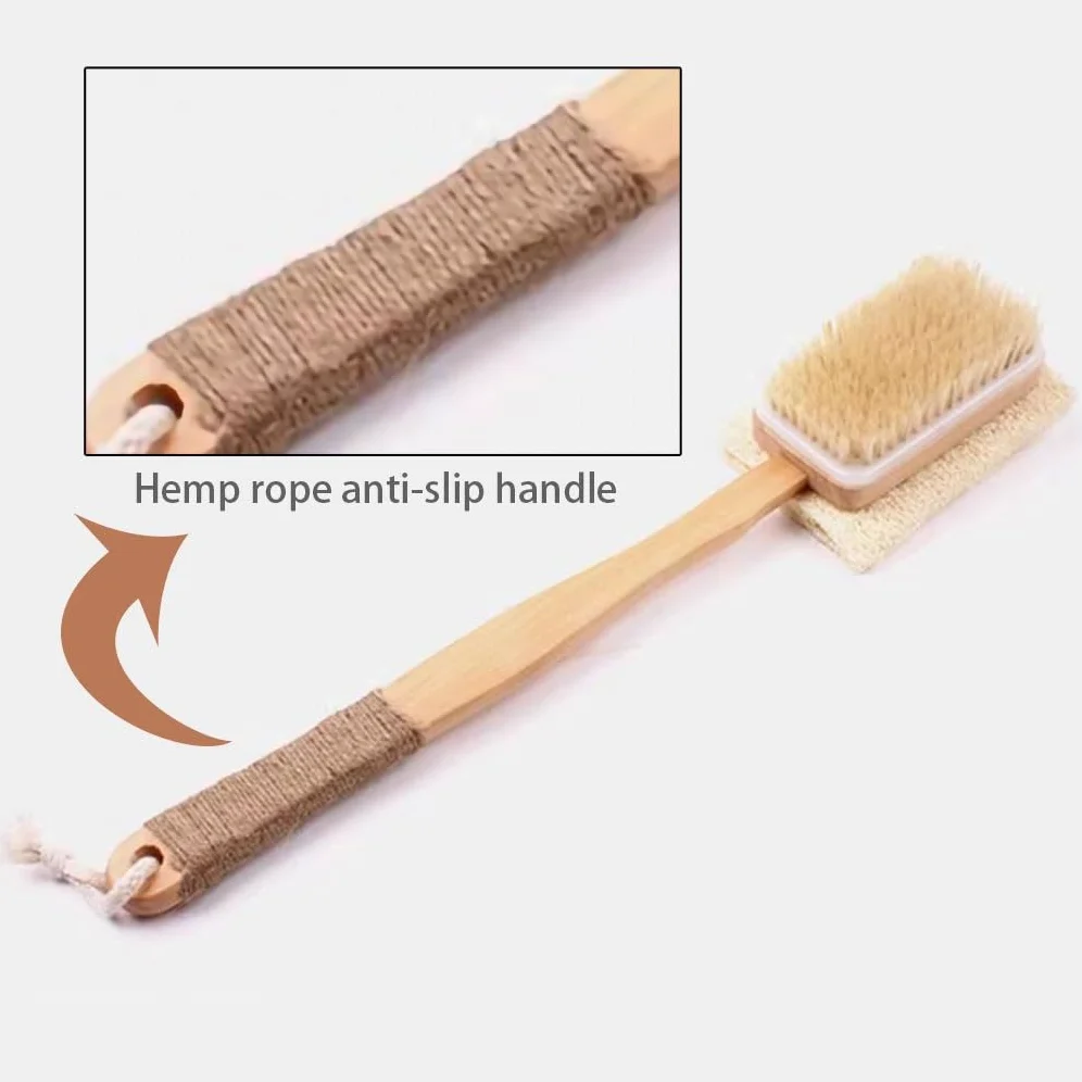 Spazzole per Il Corpo a Doppia Faccia Capelli con setole Naturali e luffa, Spazzola da Bagno in Legno pulisci Facilmente Il Corpo, Spazzola per la Pelle con Manico in spago Antiscivolo(42 * 9cm*2)