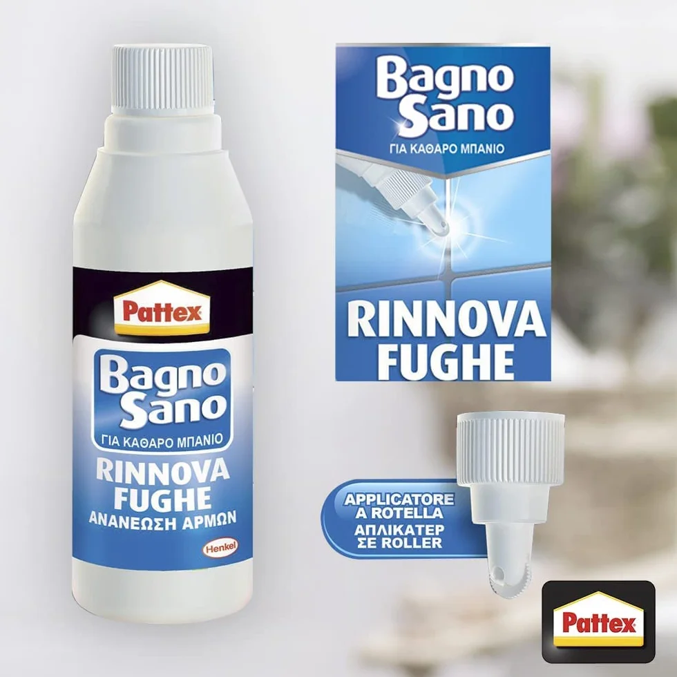 Pattex Silicone bianco per rinnovare le fughe tra le piastrelle, Stucco con applicatore a rotella, 1x125ml