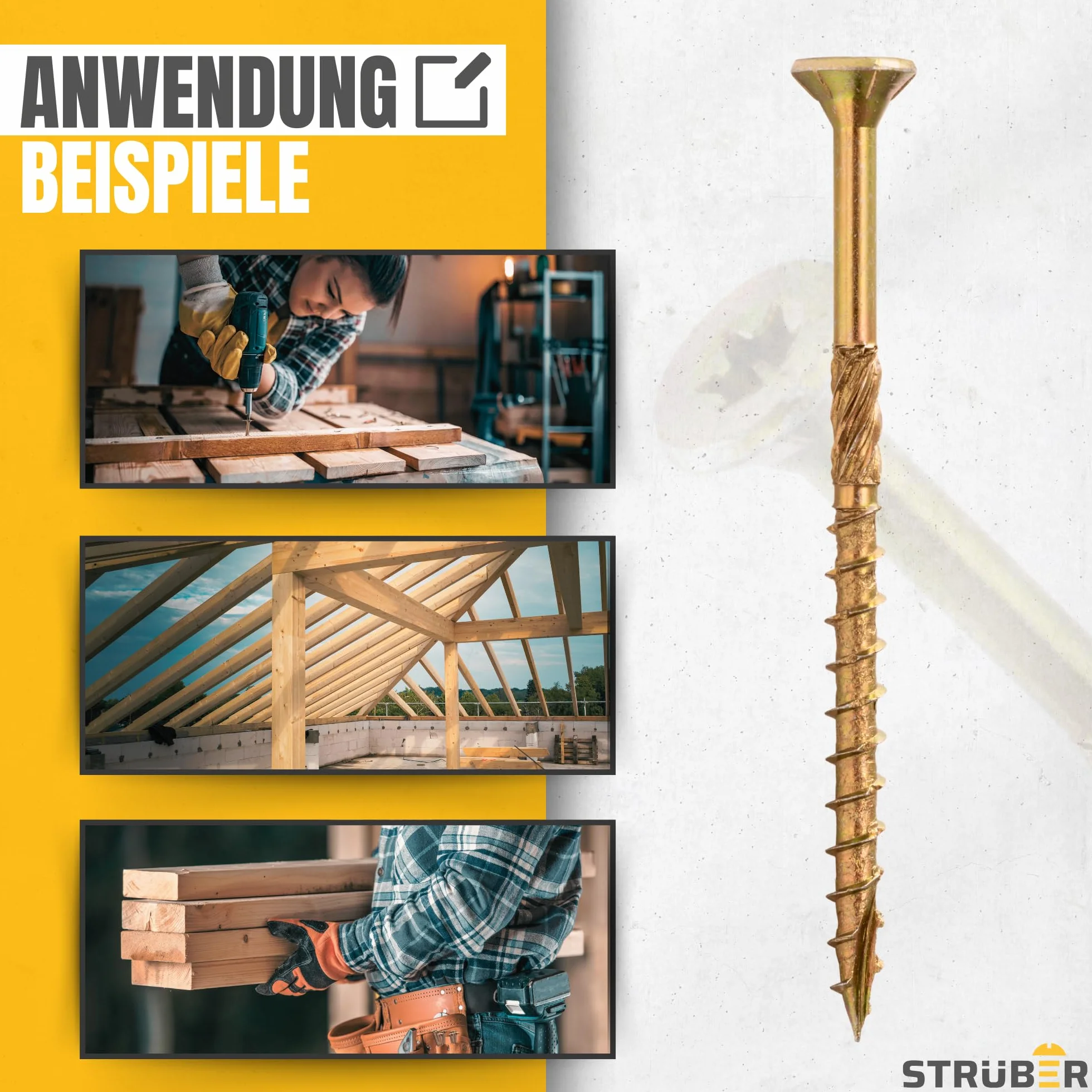 STRÜBER Viti per legno a testa svasata Torx 4x60 mm 200 pezzi Acciaio zincato giallo