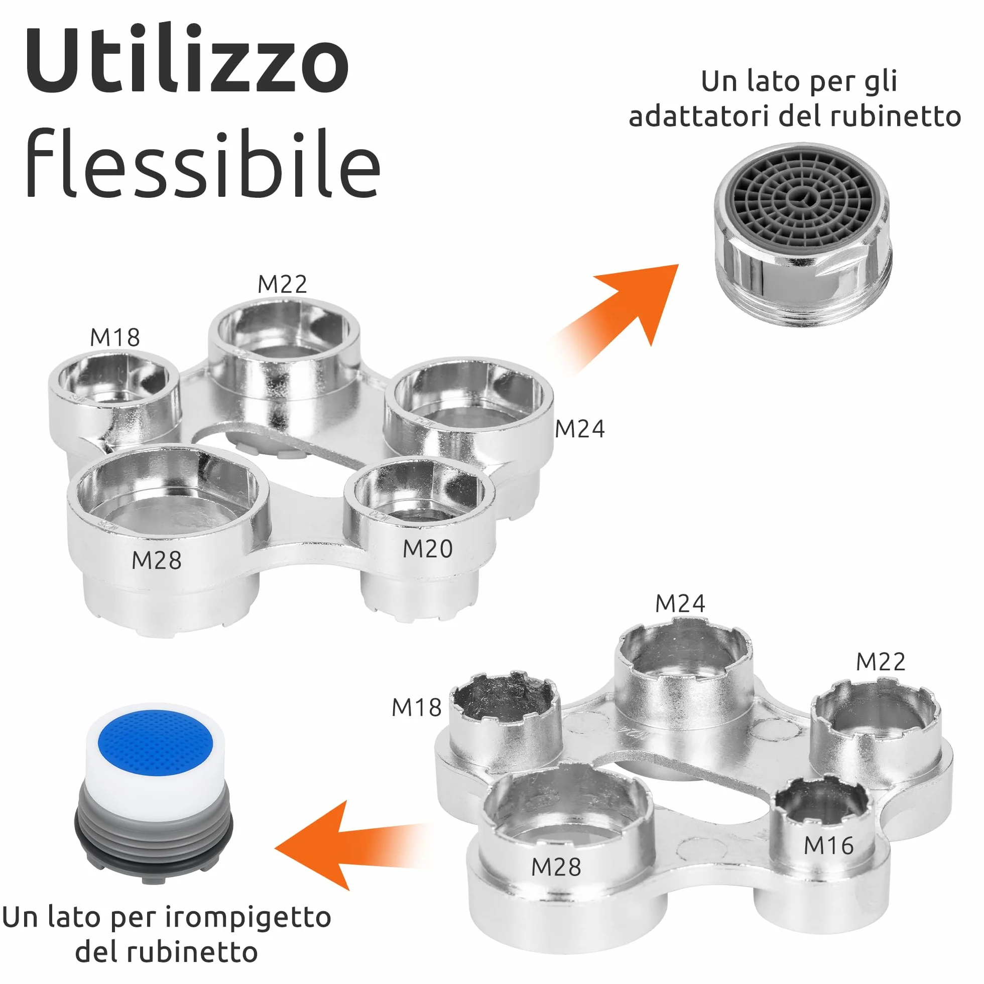 ECENCE Chiave per rompigetto rubinetto in lega di zinco M16 18 22 24 28