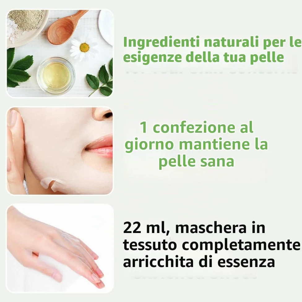 Eunyul Maschera in tessuto naturale Confezione Maschera Coreana Aloe, Collagene, Perla, Ialurone, Avocado, Melograno, Vitamina, Mirtillo, Tè Verde, Cetriolo, Confezione da 10