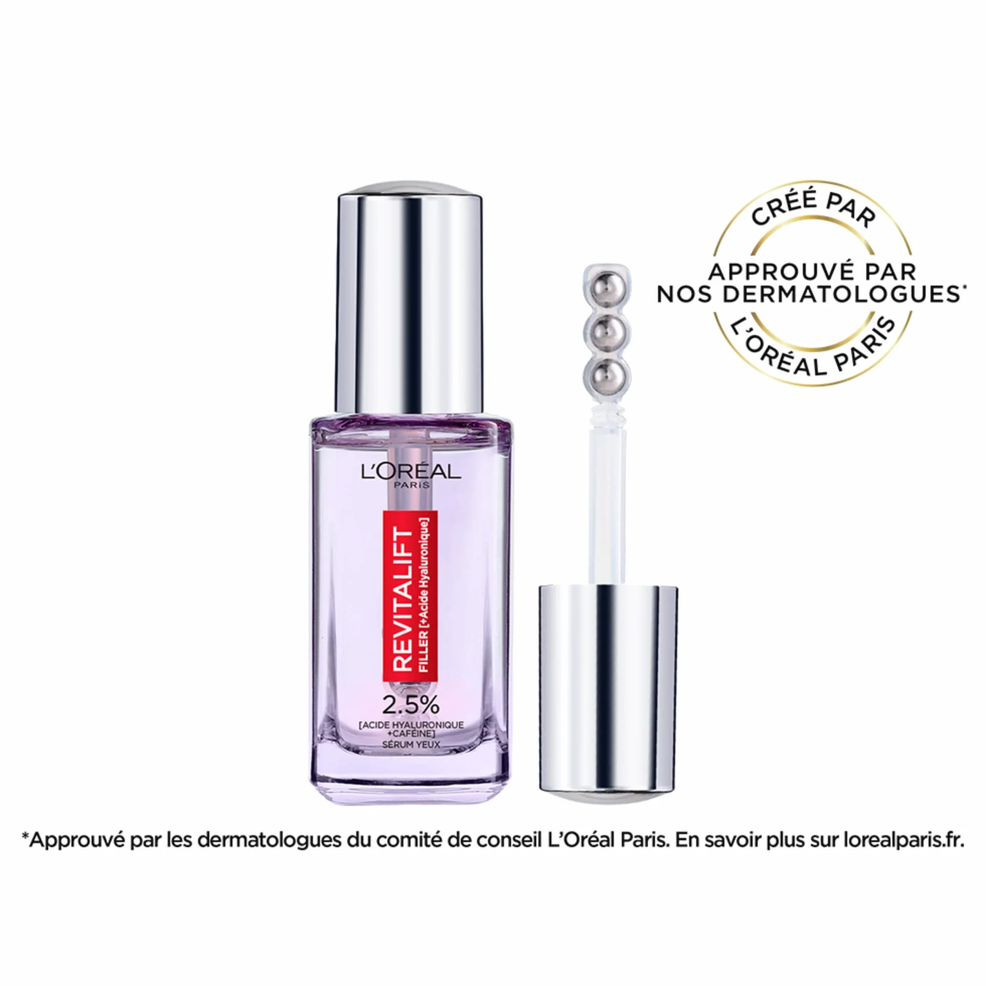 L'Oréal Paris Siero per contorno occhi - Anti-rughe, anti-tasche e correttore - Acido ialuronico puro e caffeina - Punta triple-Bille innovativa - Revitalift Filler - 20 ml