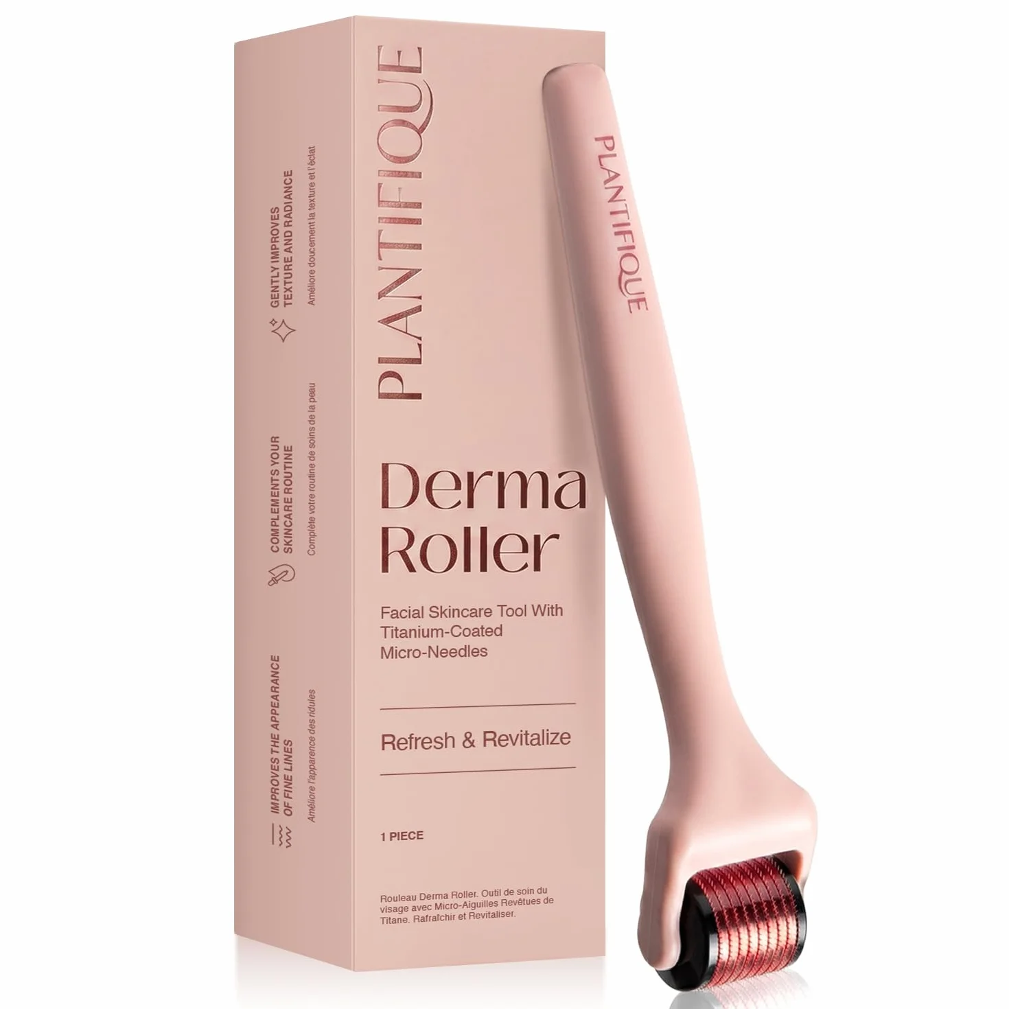 PLANTIFIQUE Dermaroller 0,25 mm – Microneedling Viso, Barba e Capelli, Rullo con Aghi in Titanio (540) – Derma Roller per Cuoio Capelluto e Viso – con Custodia