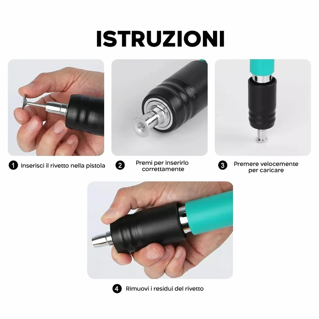 Rivettatrice Manuale Professionale - Pistola Sparachiodi ad Aria Compressa per Chiodi Tondi e Rivetti in Acciaio