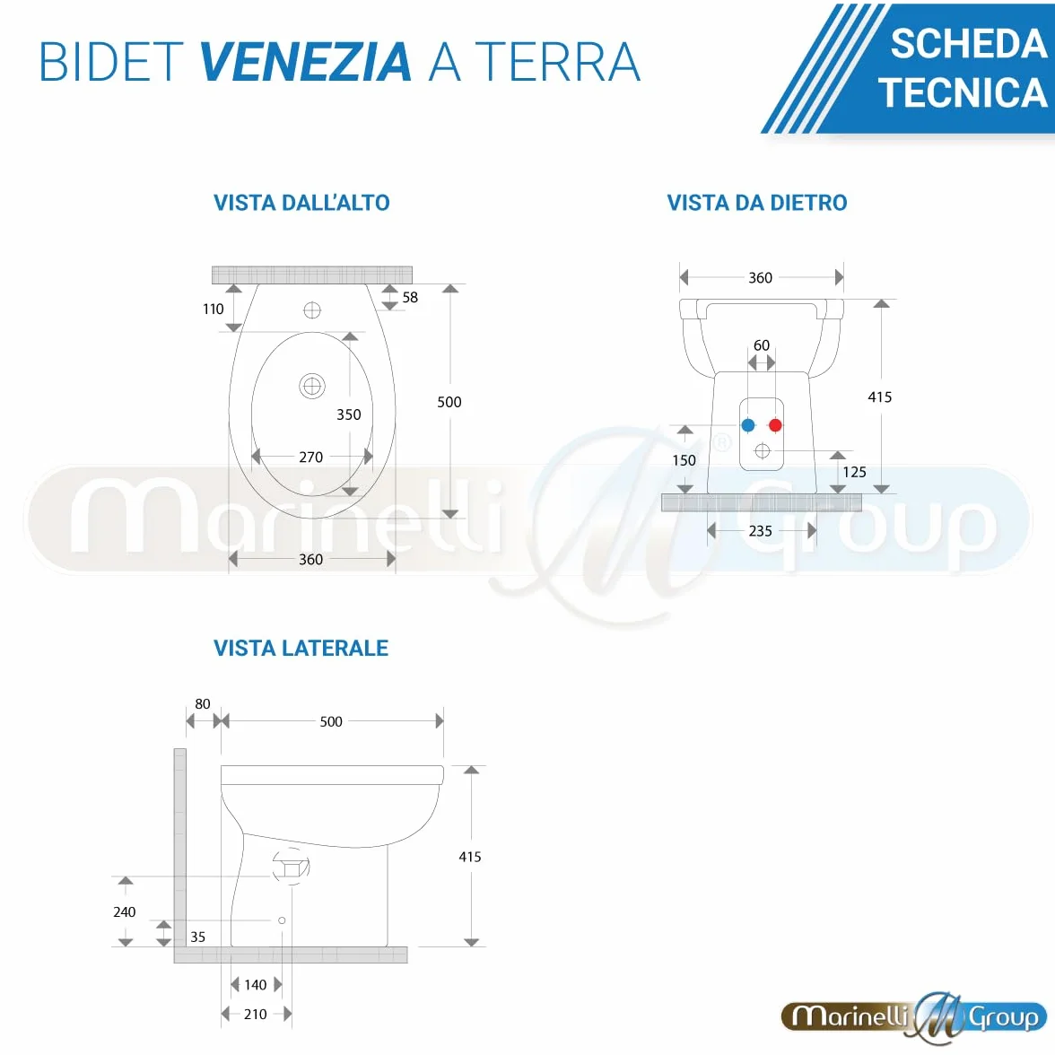 Bidet e Vaso WC in ceramica scarico a pavimento con sedile coprivaso Venezia