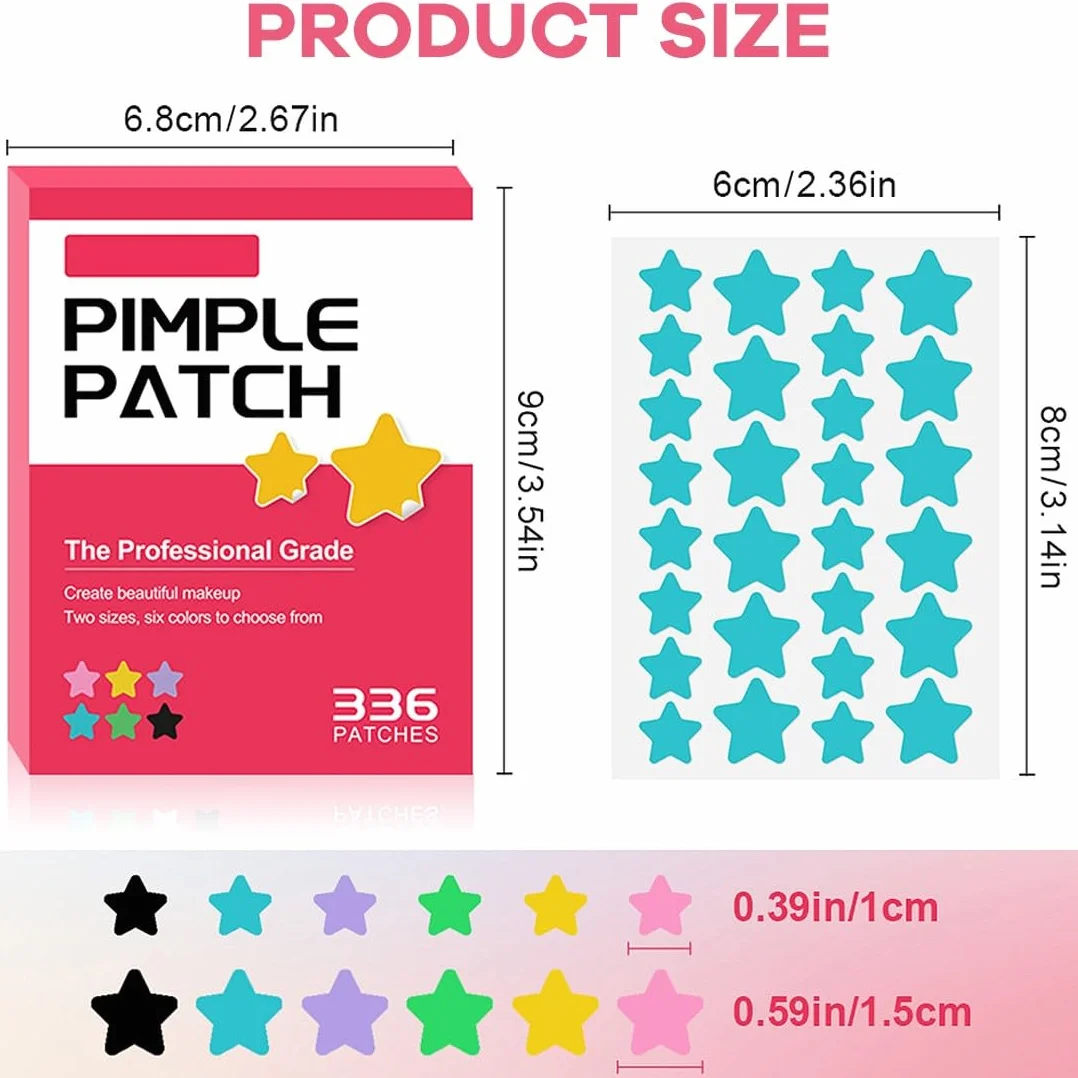JEYORZY 336 Pezzi pimple patch star, patch brufoli stelline Invisibile Naturale Hydrocolloid, cerotti per brufoli con olio dell'albero tè Acido Salicilico, acne patch Assorbenti Giorno e Notte