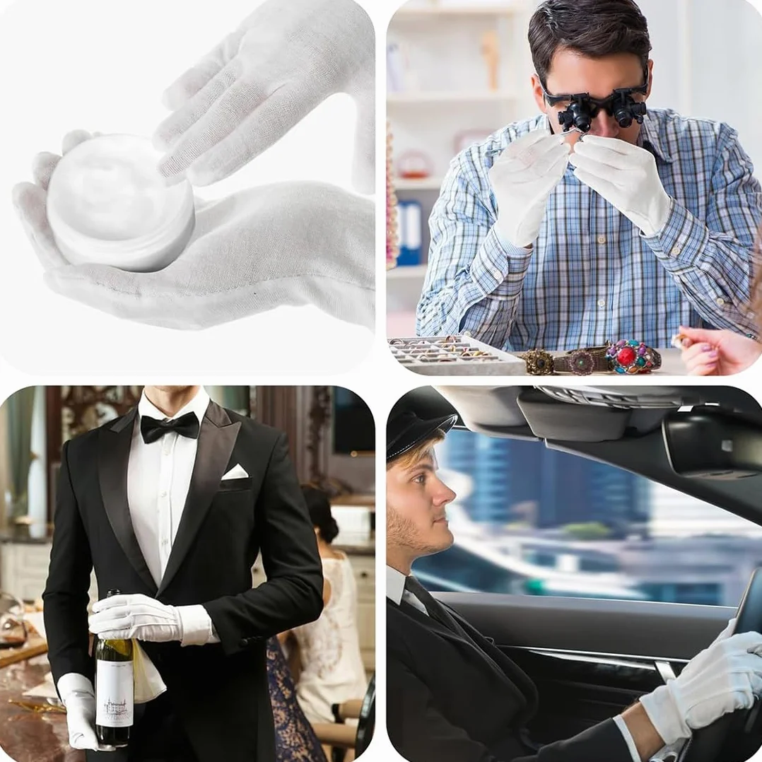 2 Paia Guanti in Cotone Bianco - Unisex, Lavabili e Traspiranti per Cura della Pelle, Lavoro e Notte - Guanti Bianchi in Stoffa Morbida e Ideali per Crema per le Mani