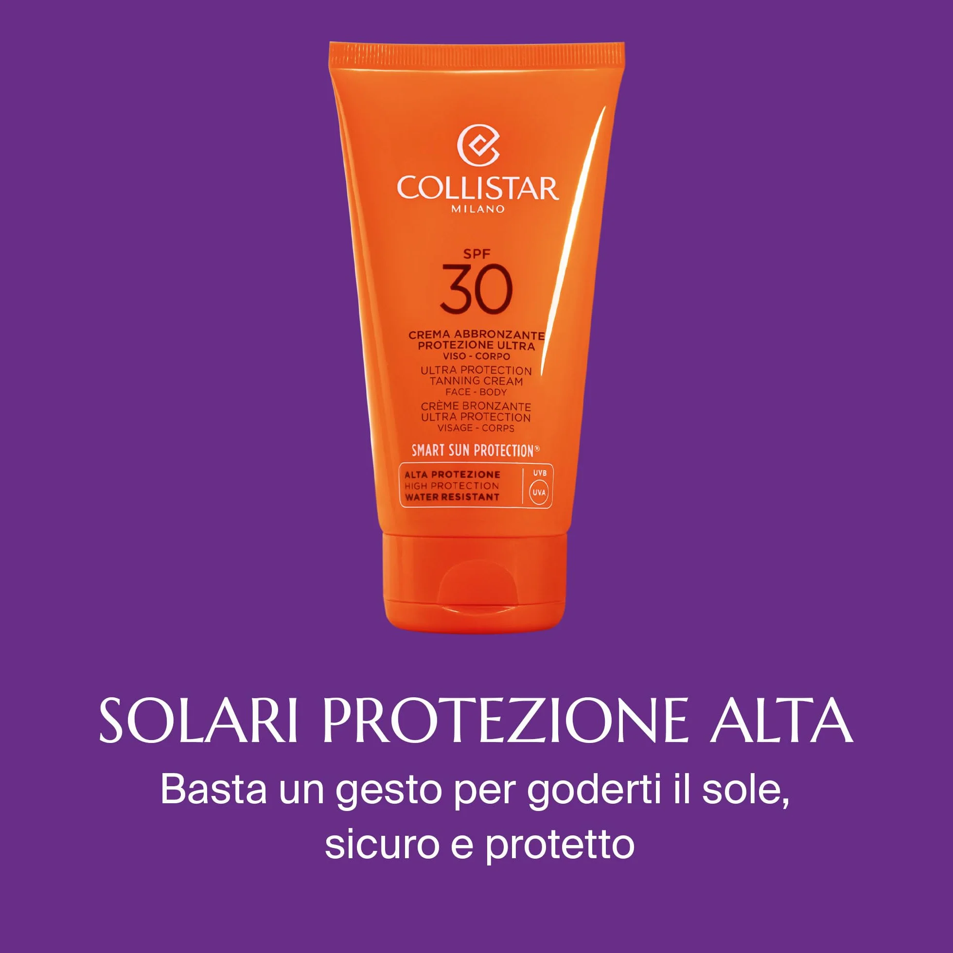 Collistar Crema Abbronzante Protezione Ultra SPF 30, Viso e Corpo per un Abbronzatura Dorata, Azione Protettiva di Capillari, Macchie e Tatuaggi, 150 ml.