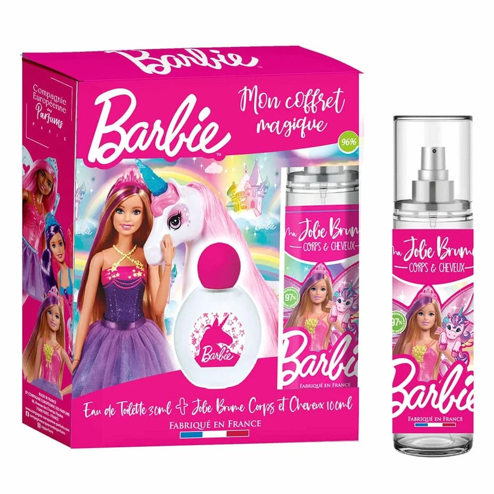 BARBIE - Set di profumi Eau de Toilette per bambini, 30 ml, spray profumato per corpo e capelli, 100 ml, profumo floreale e fruttato