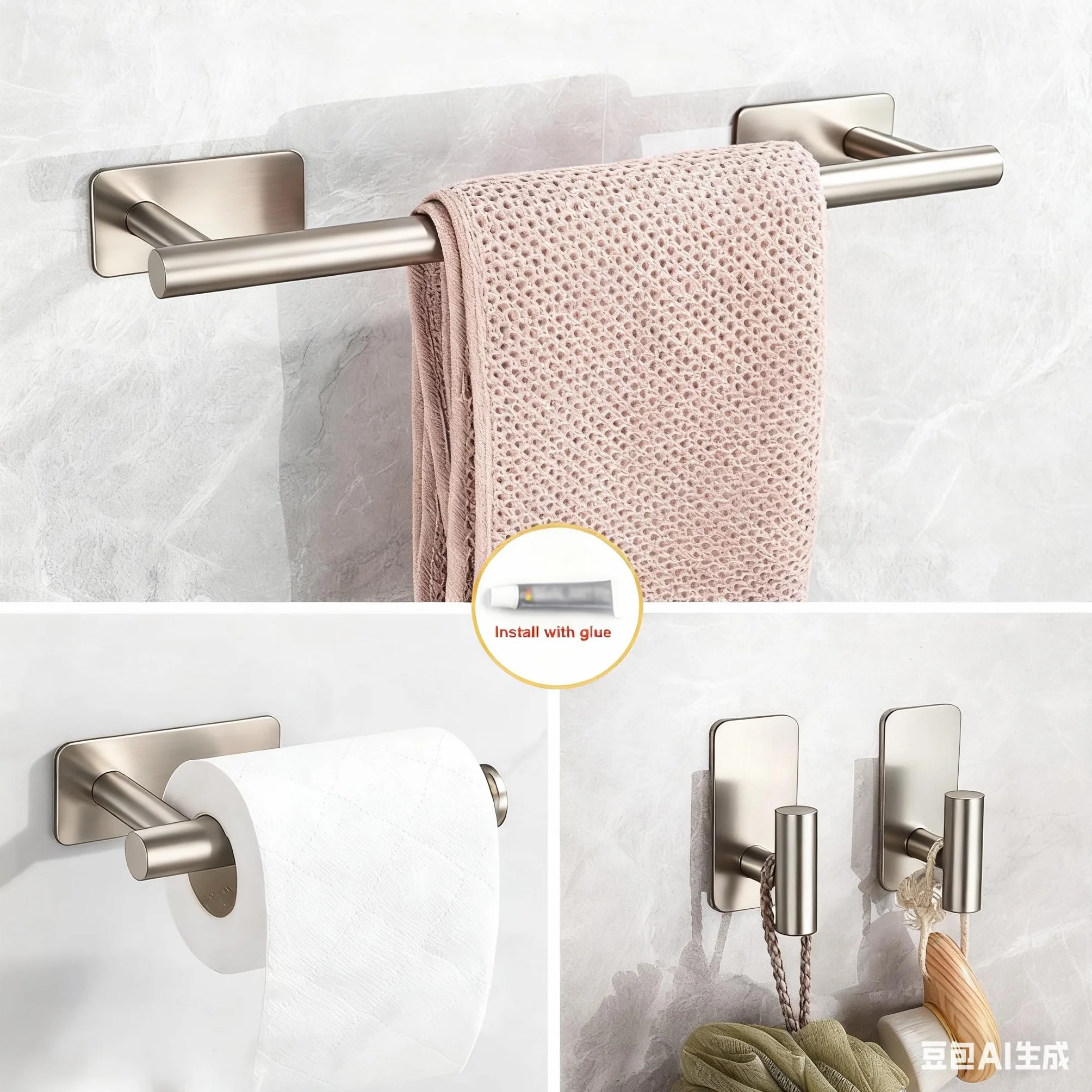 Set di Accessori da Bagno 8 Pezzi Porta Asciugamani Acciaio Inossidabile Argento