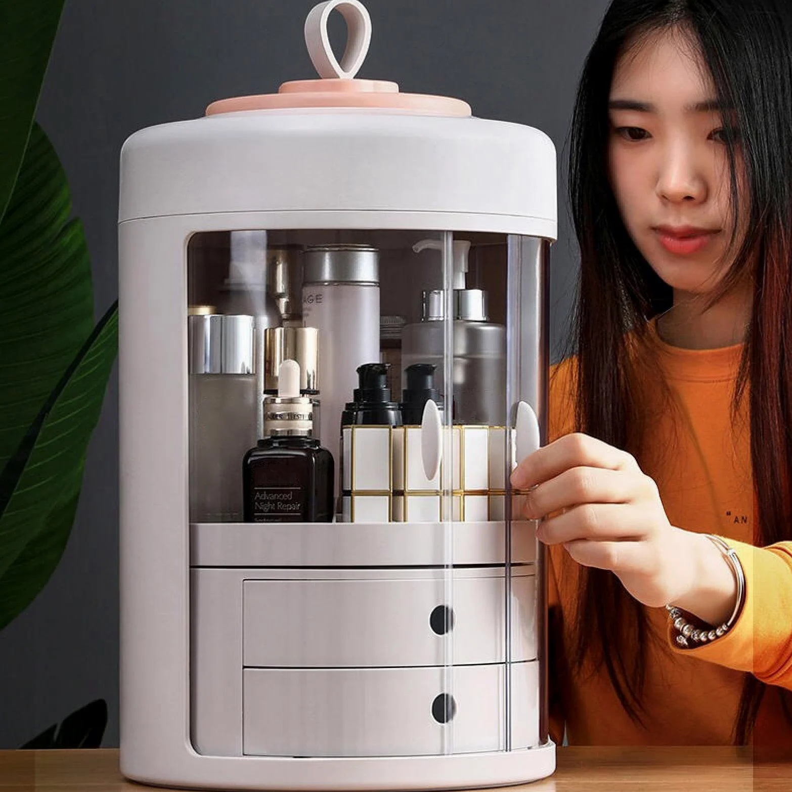 Casa Moda Cassetto Impermeabile Scatola portaoggetti Porta pennelli Desktop Gioielli in Acrilico Organizzatore cosmetico per la Cura della Pelle Grigio