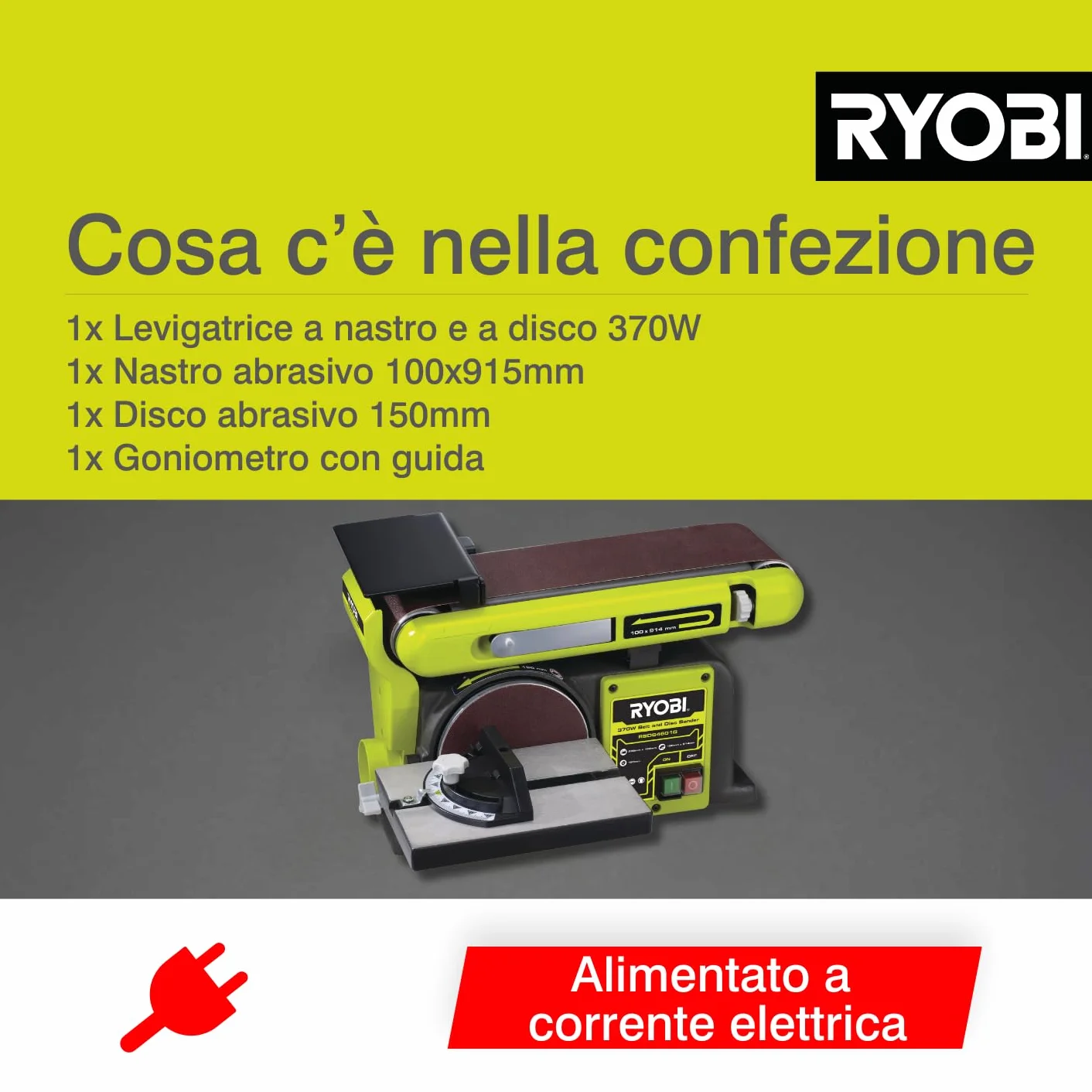 Ryobi RBDS4601G Levigatrice a Nastro e a Disco 375W 150mm 100x914mm