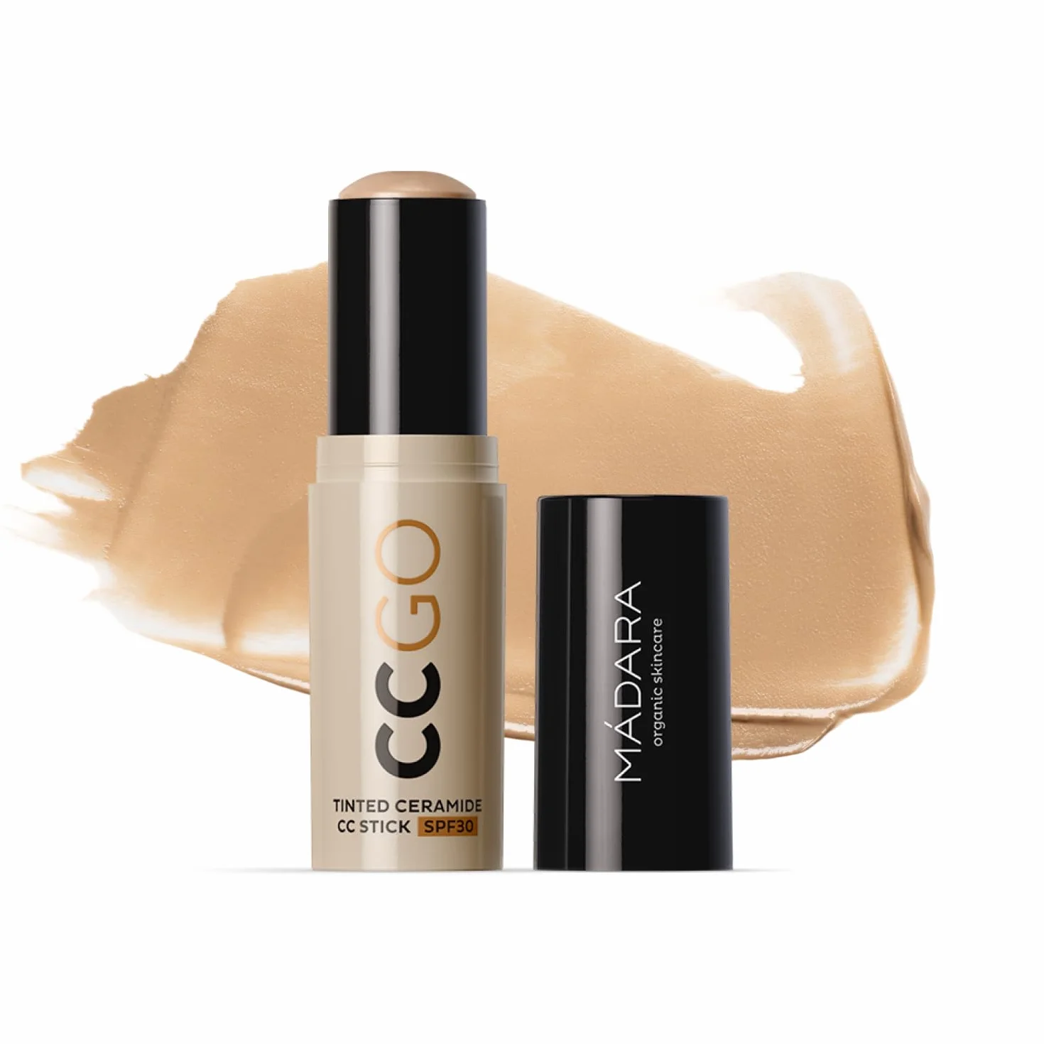 MÁDARA CC GO Stick CC colorato con ceramidi SPF30#40 Sand - Stick correttore 3 in 1 con protezione solare minerale, uniforma il tono della pelle, copre arrossamenti e macchie