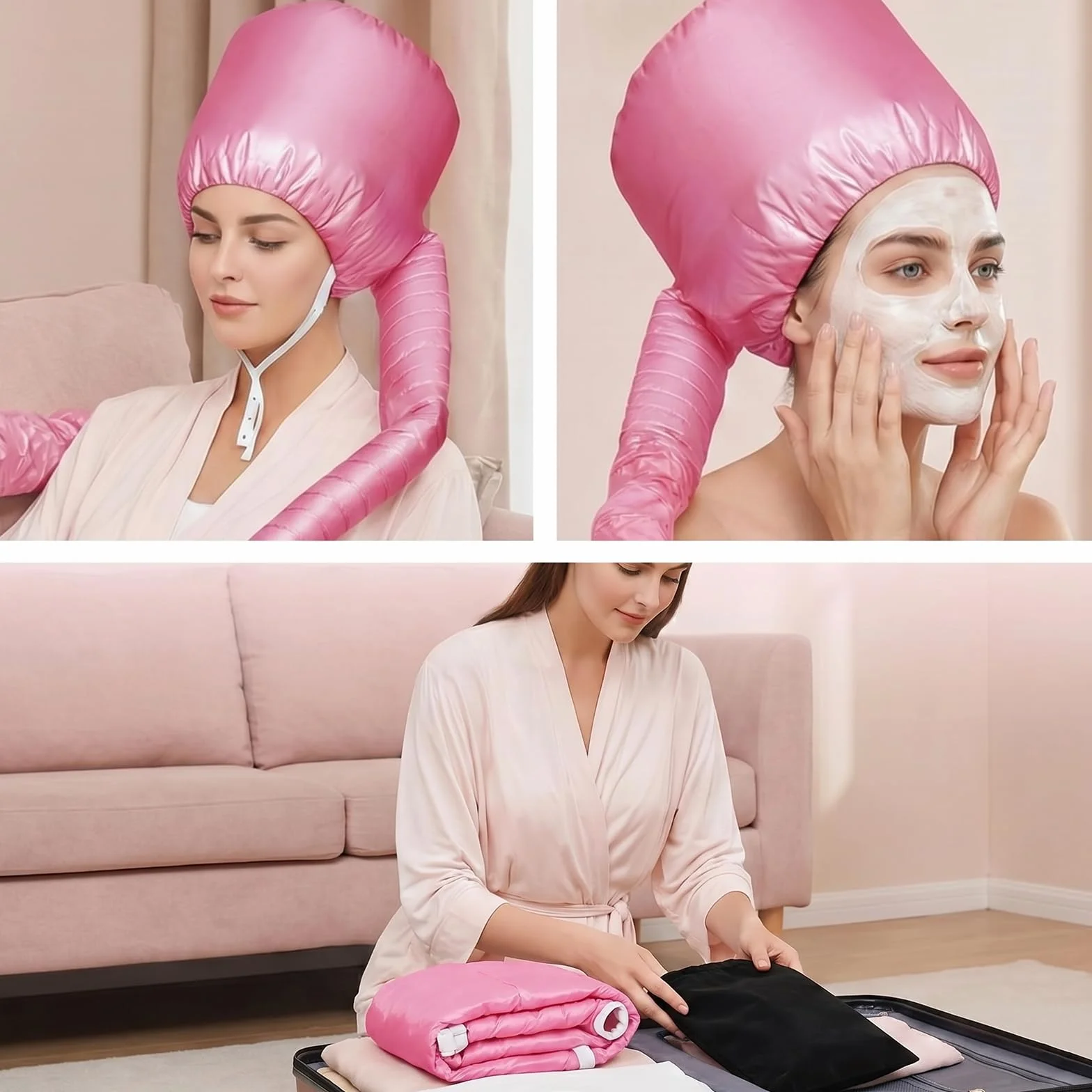 Casco per Asciugacapelli,Caschi per Asciugatura,Bonnet Casco per Asciugacapelli con Elastico per Attacco Phon,Casco Riscaldata Per La Profondo Cura Dei Capelli,Asciugatura,Acconciatura,Arricciatura