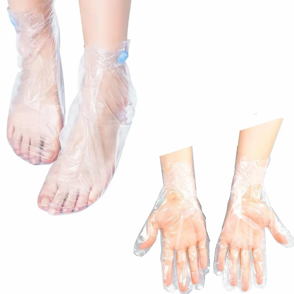 200 pezzi di cera di paraffina fodere da bagno mani e piedi usa e getta in plastica riscaldata guanti fodere per trattamenti da bagno borse con adesivo per pedicure piedi trattamento cera spa borse