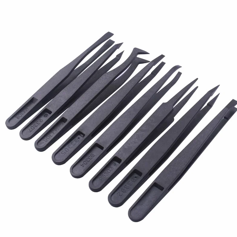 Set di 8 Pinzette in Plastica Antistatiche per Elettronica, Gioielli, Modellismo con Uncinetto