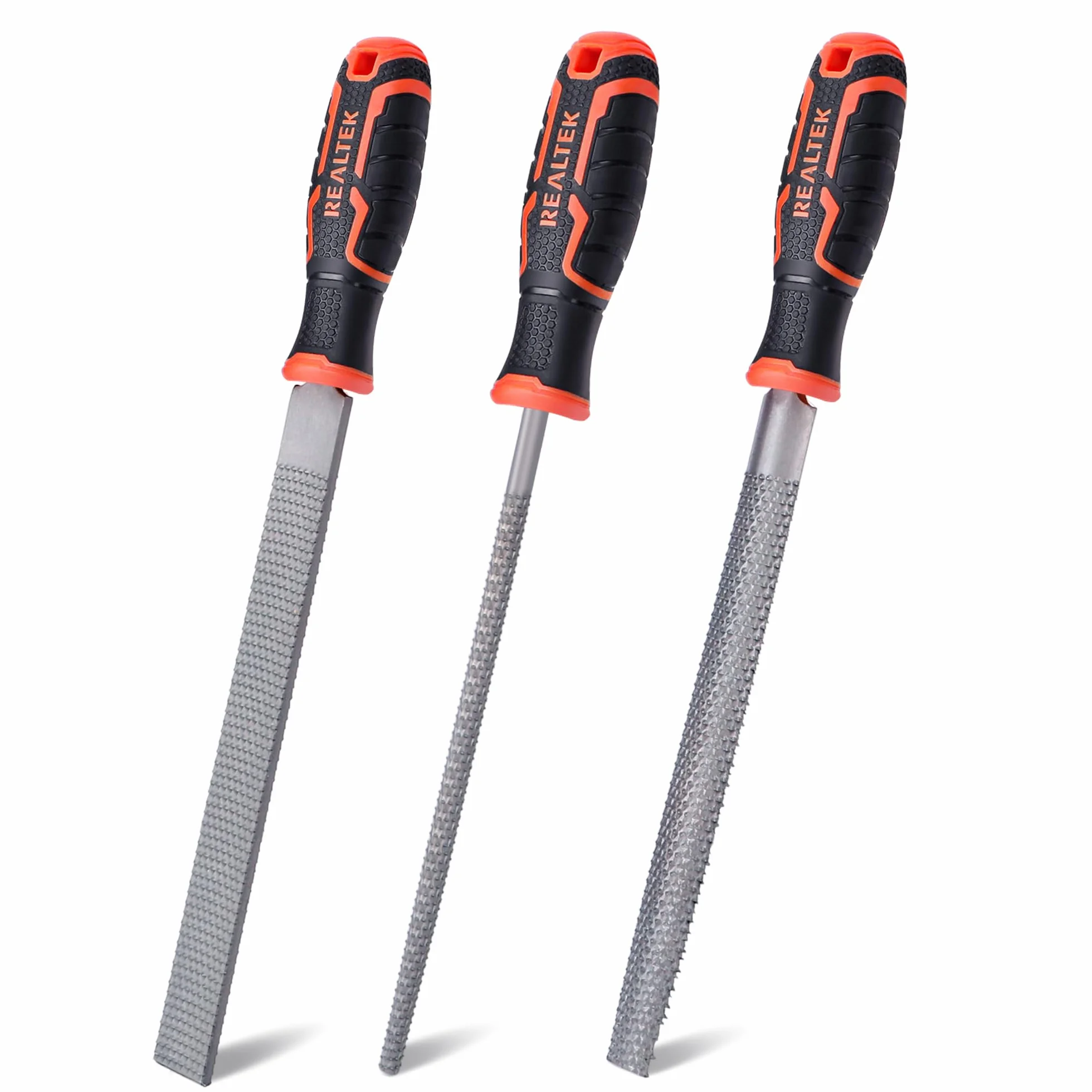 REALTEK Set di raspe per legno 3 pezzi, lima piatta, mezza rotonda e rotonda