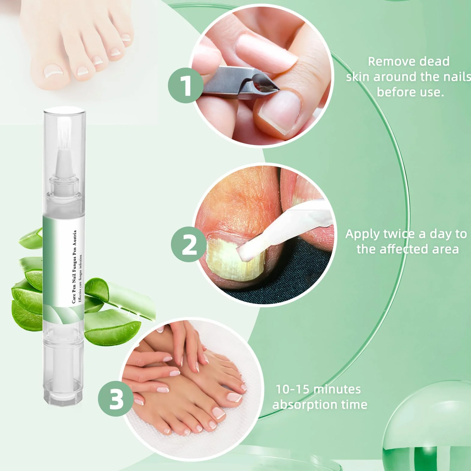 3 penne per la salute e la cura delle unghie, penna per la riparazione delle unghie, penna per unghie per unghie ben curate, con aloe vera, olio di tea tree, vitamina E, crescita delle unghie