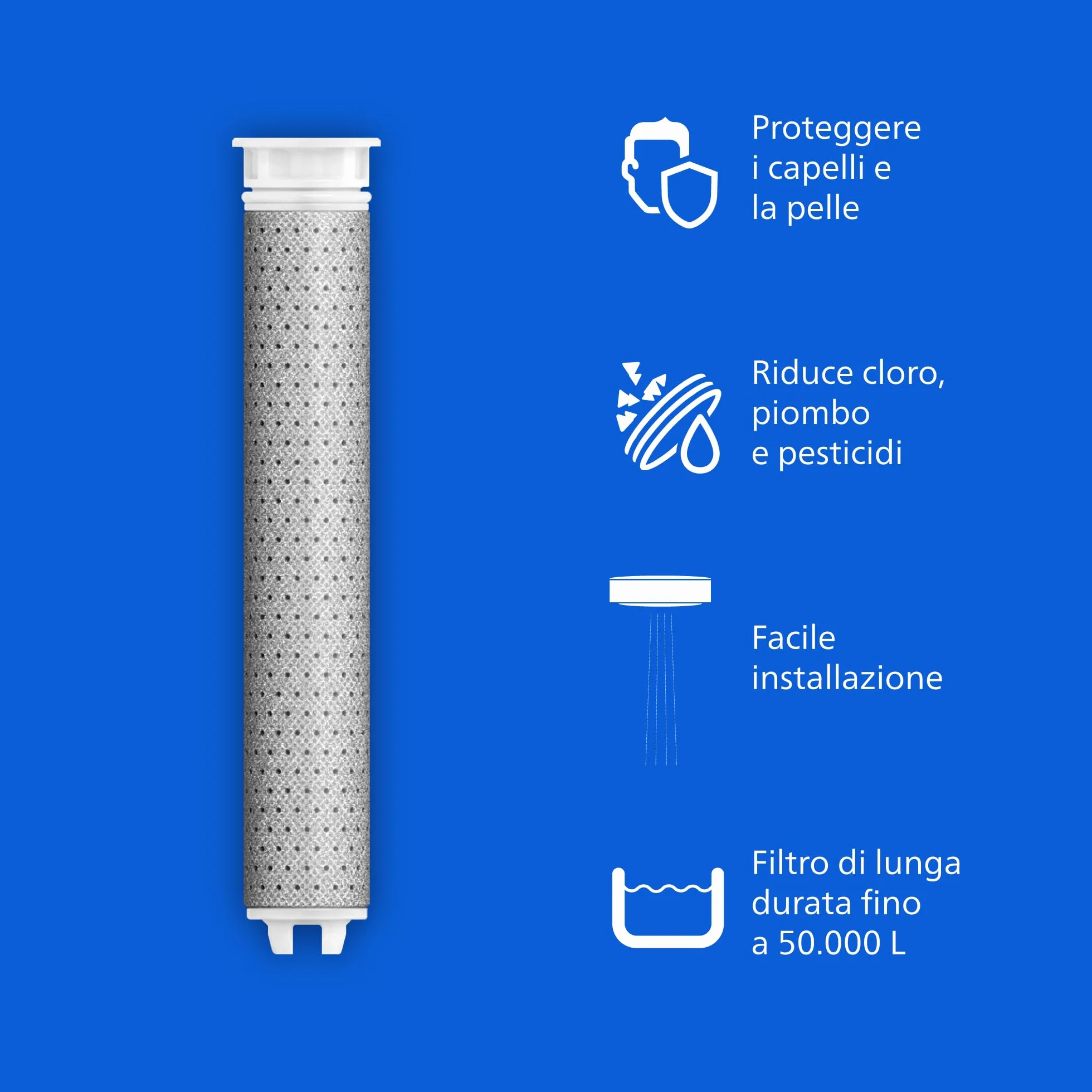 Philips Soffione doccia con filtro rimuove cloro particelle tre modalità spruzzo design rinforzante capacità filtro 1 mese