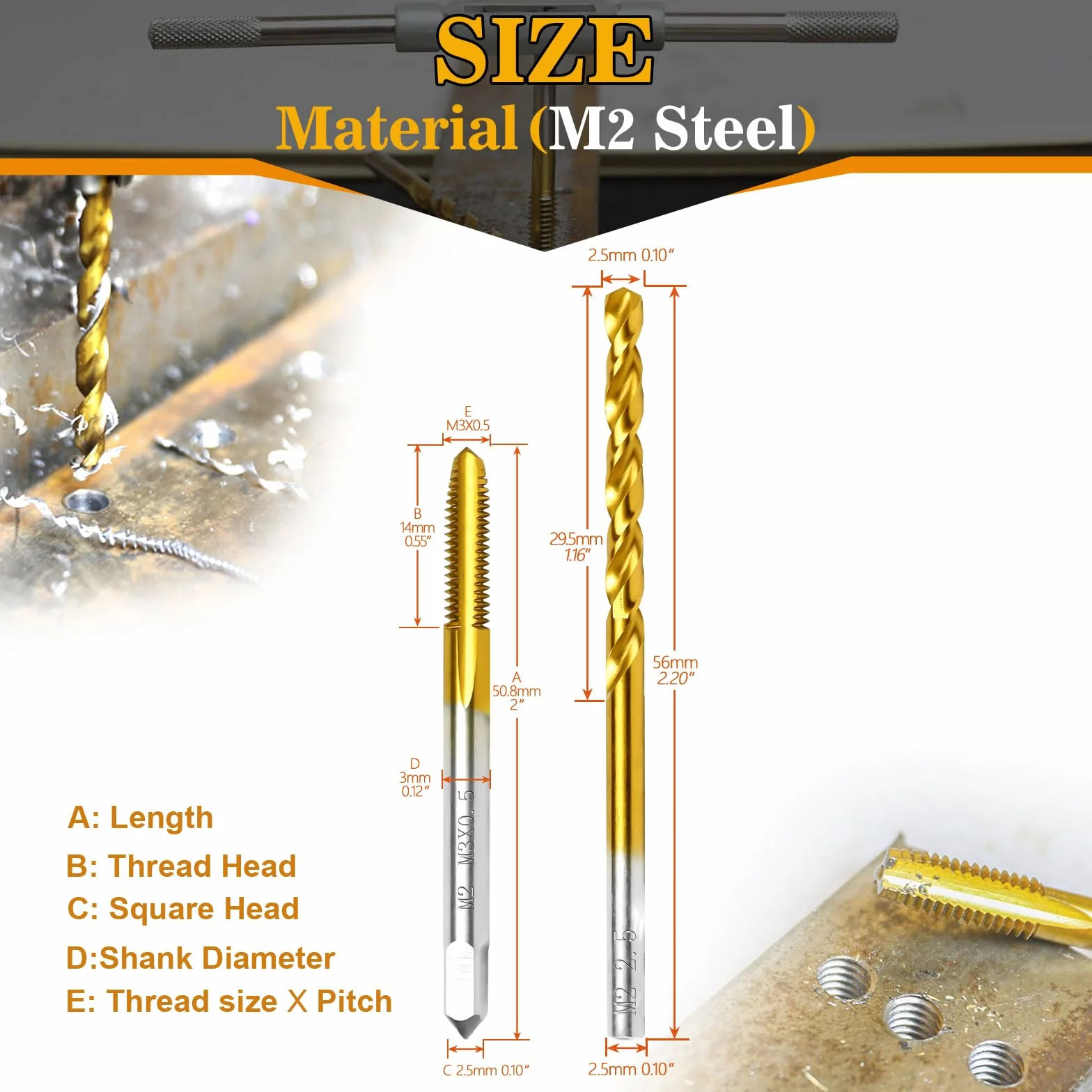Set di maschi filettati M3 x 0,5 HSSG punte 2,5 mm ASNOMY
