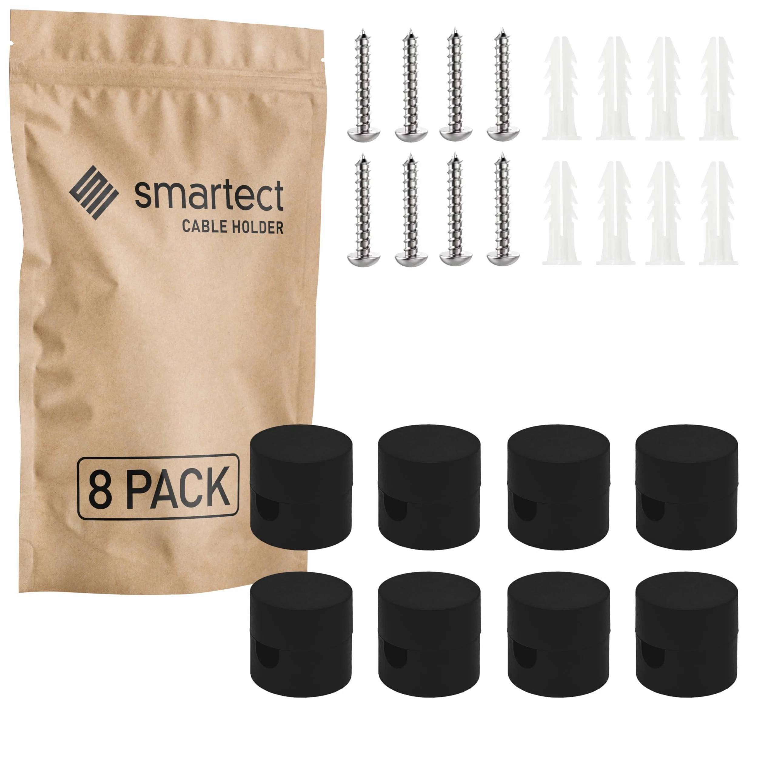 smartect Decentratore da Parete e Soffitto per Cavi 8 Pezzi Nero Ø20x18 mm