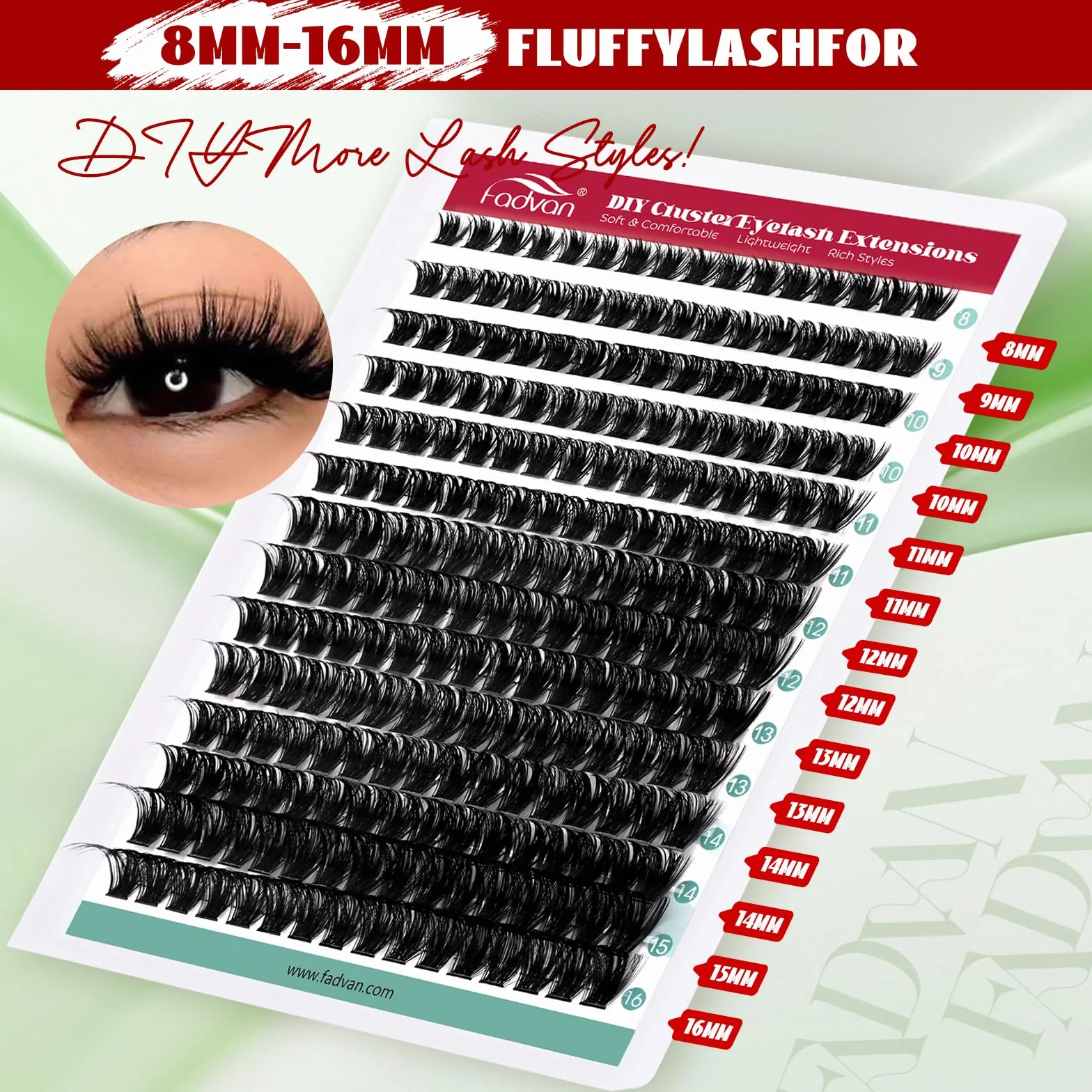 FADVAN Ciglia Finte Ciuffetti - 280pcs Extension Ciglia Fai Da Te Curvatura D Ciglia Naturali - Lash Clusters (100P-0.07D, Mix 8-16mm)