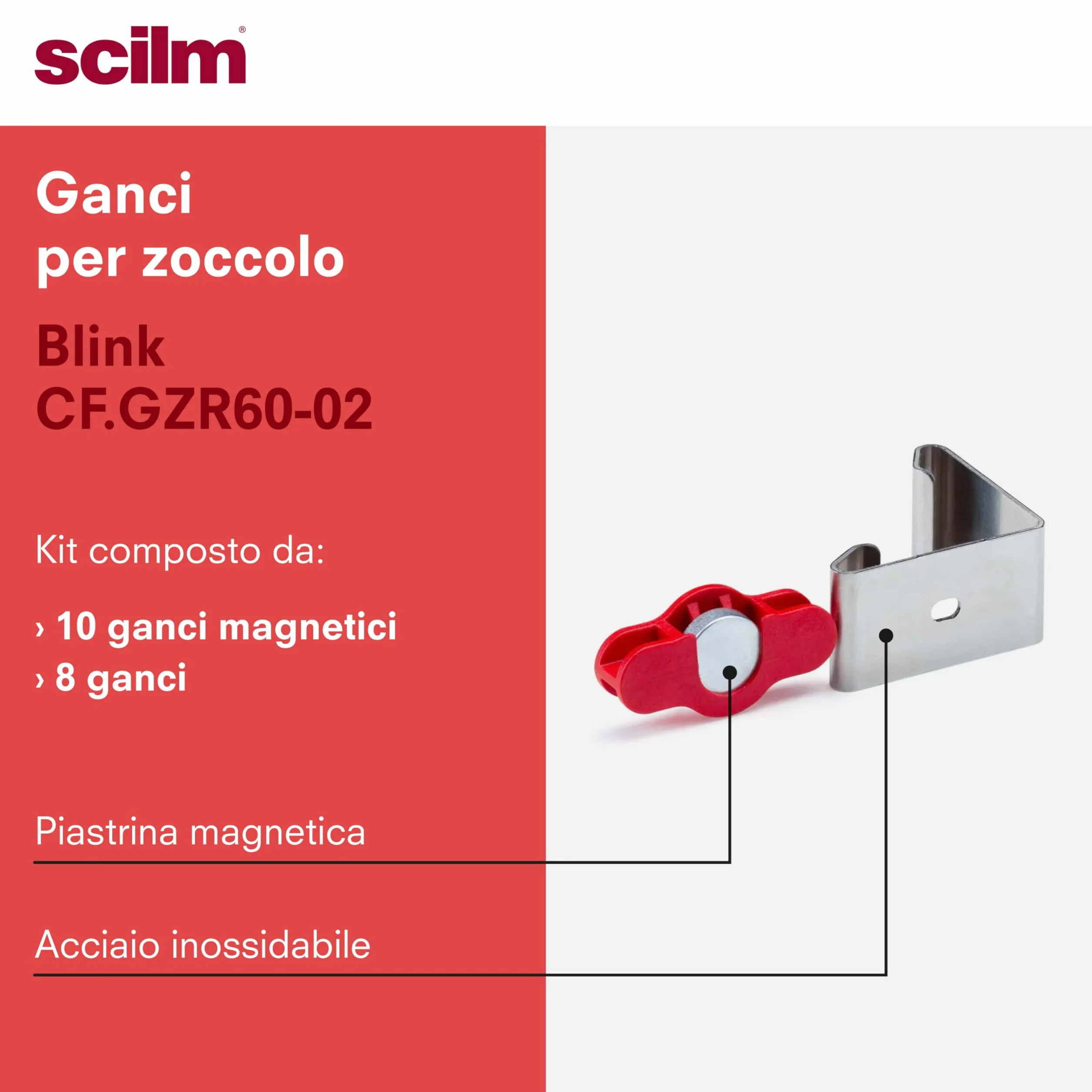 Ganci Magnetici per Zoccolo Cucina 10+8 Kit - Compatibile Piedini 28-30 mm Regolo 49-50 mm con Leva Sgancio