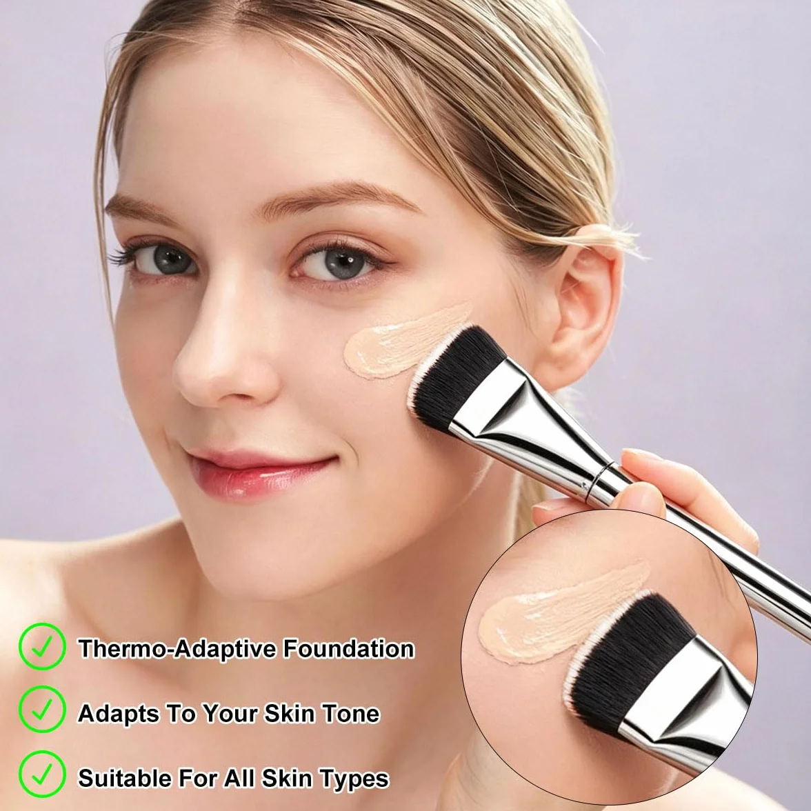 2026 Nuovo Mira Glow Fondotinta Pelli Mature SPF15 Fondotinta Adattivo Fondotinta Cambia Colore con Pennello Fondotinta Coprenza Naturale Texture Idratante Trucco a Lunga Tenuta 1 Pezzi