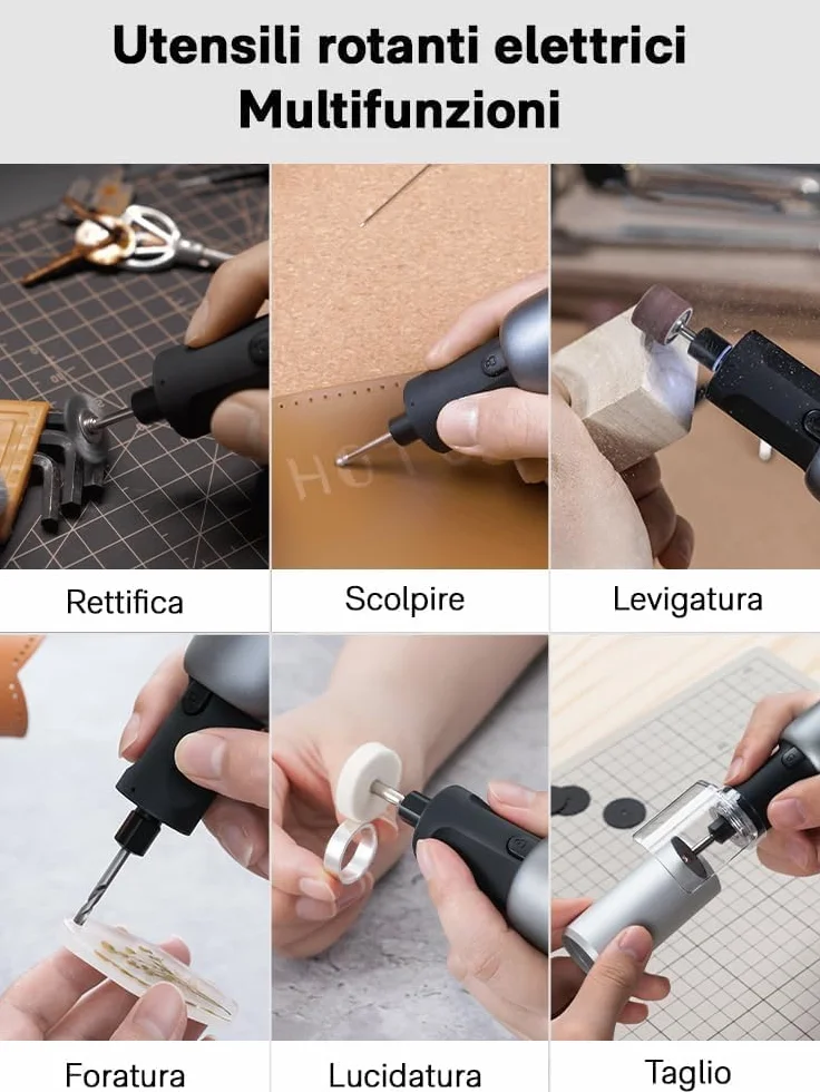HOTO Mini Trapano Elettrico Senza Fili, 25000 RPM, 5 Velocità, Ricarica USB-C, 35 Accessori