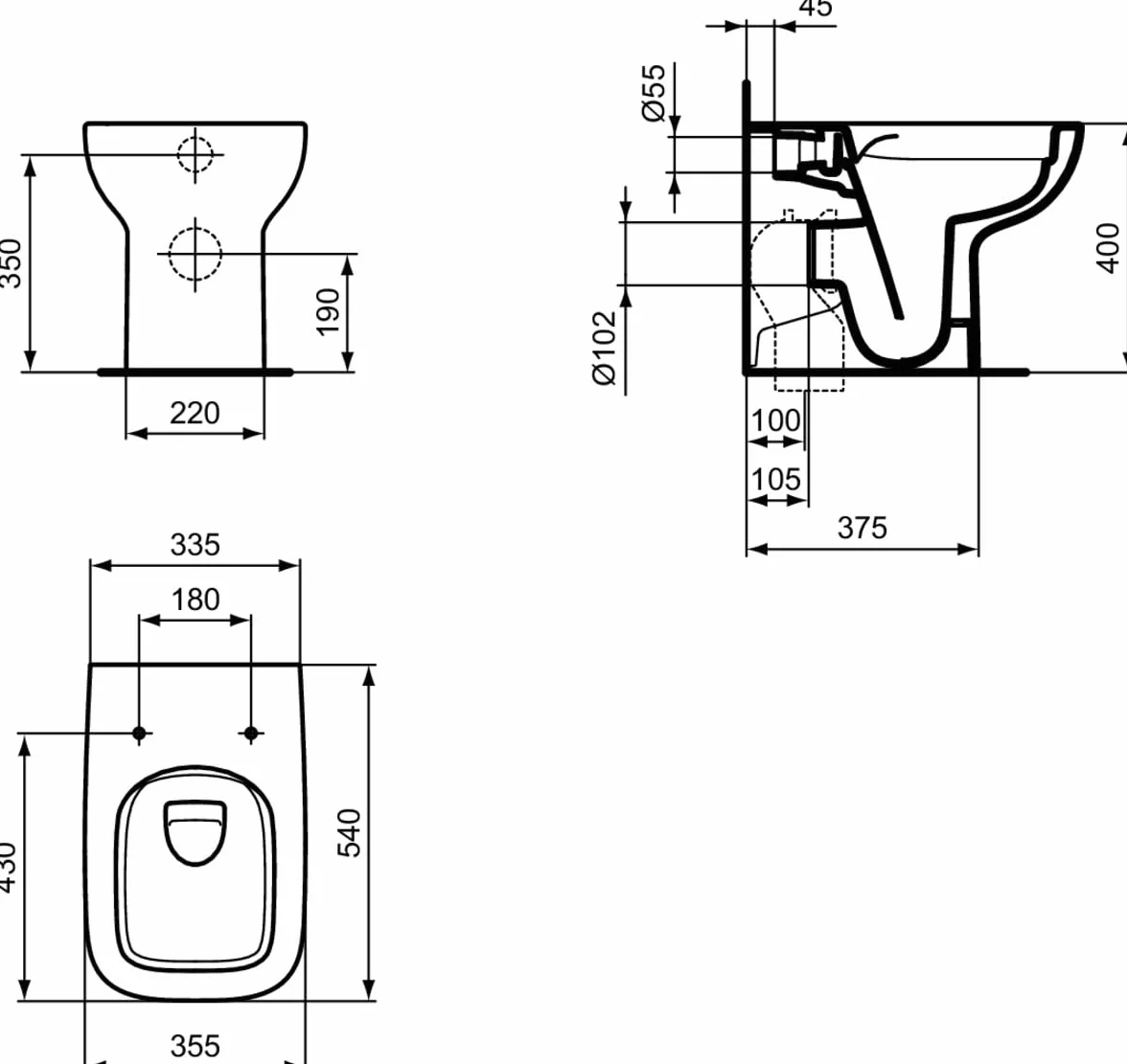 Ideal Standard i.life A WC filo parete 35x54cm RimLS+ Water senza brida scarico orizzontale Bianco