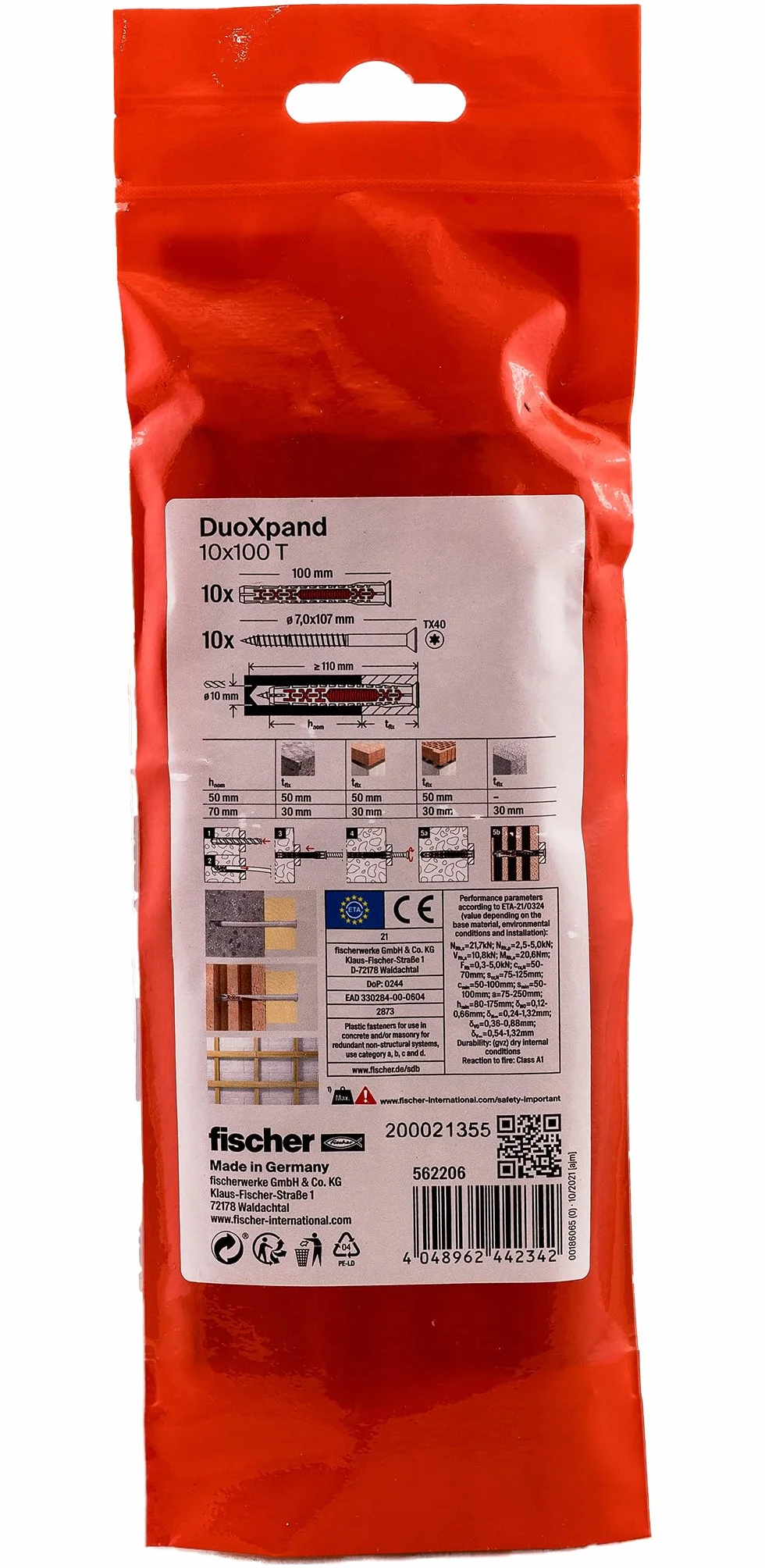 Fischer DuoXpand 10 x 100 T Tasselli Universali con Vite a Testa Svasata Zincata 10 Pezzi