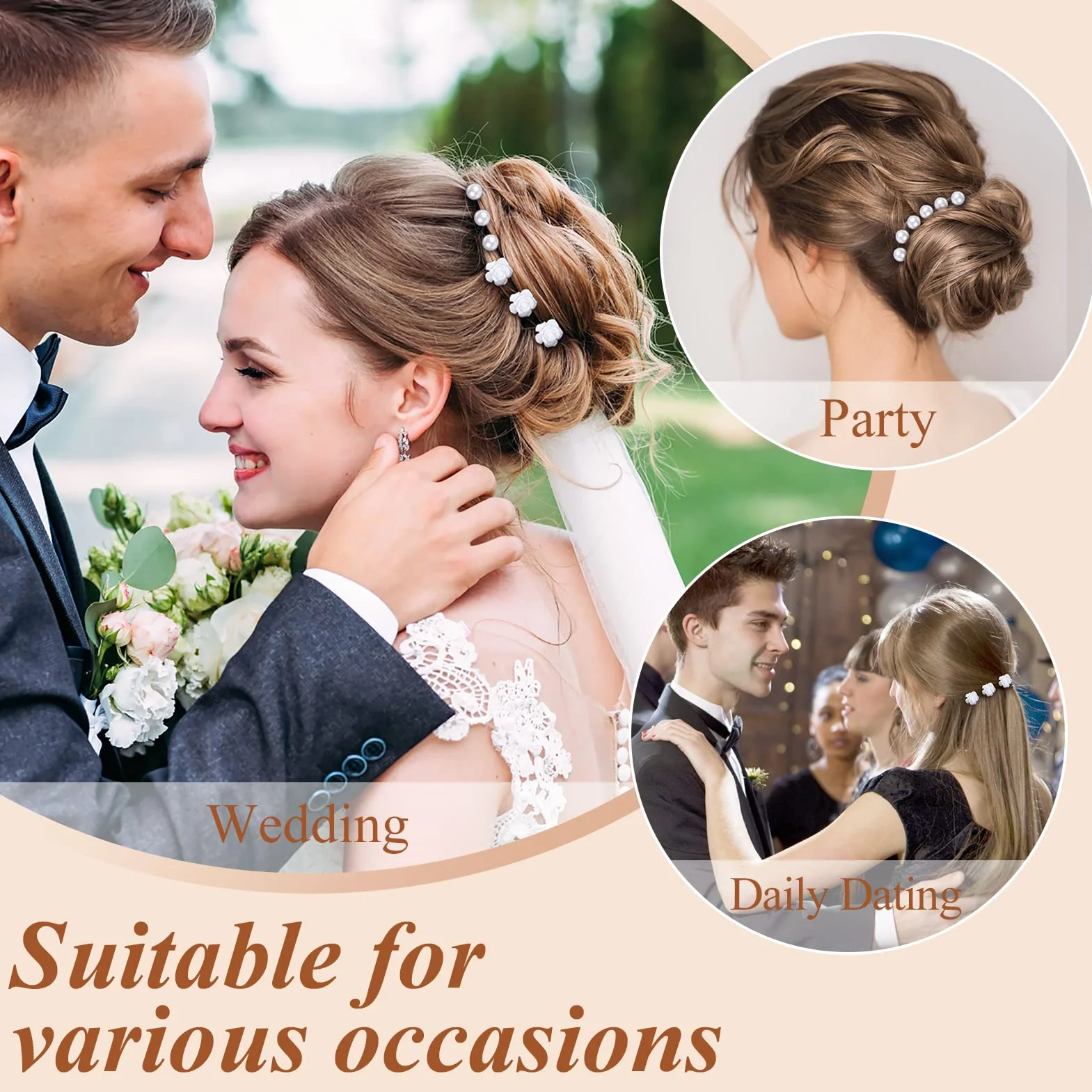 25 Pezzi Forcine per Capelli Sposa, Accessori Capelli Sposa Forcine per Capelli di Rosa Bianca Perla, Capelli con Perlé a Forma di U per Matrimoni, Spose, Damigelle, Anniversari e Comunione