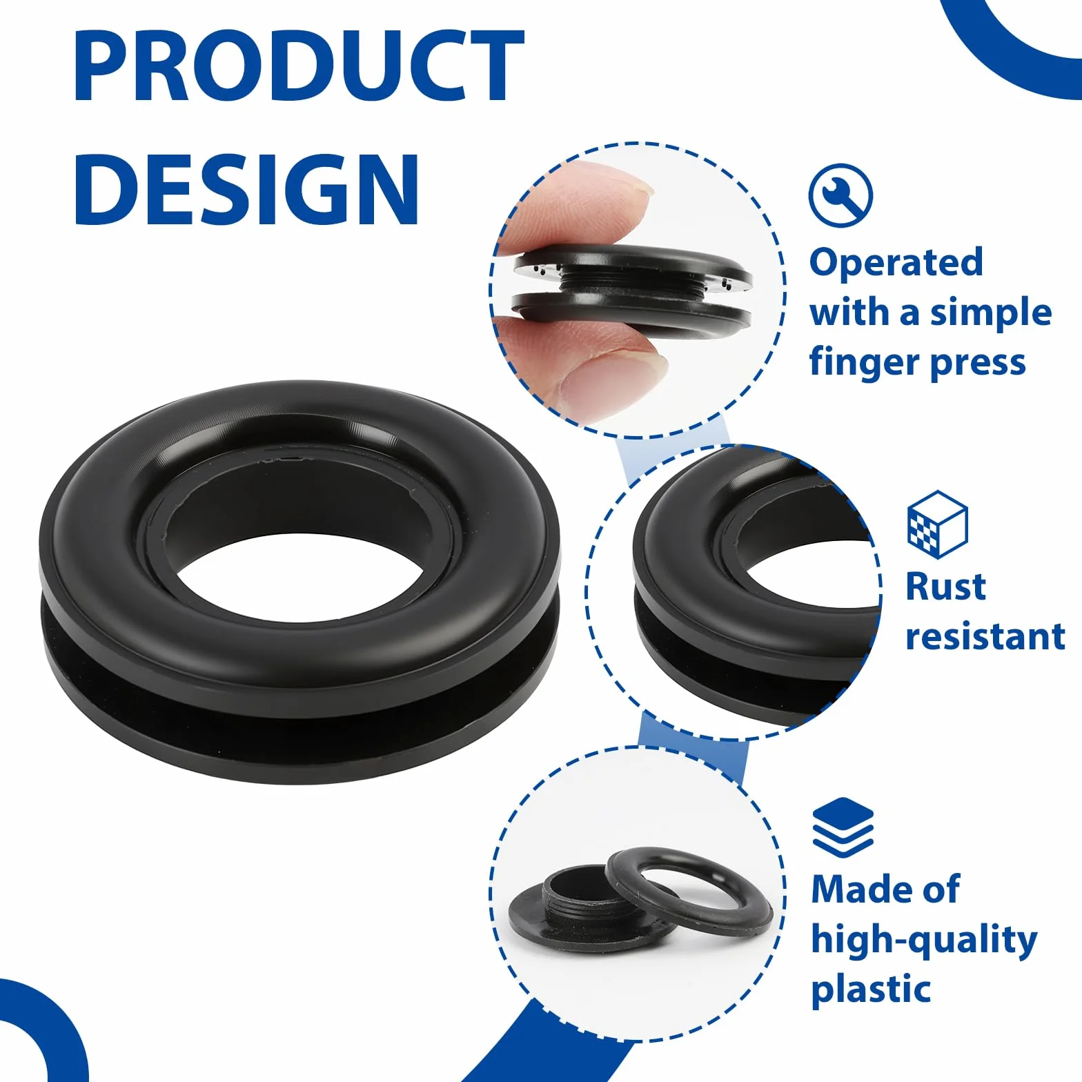 Occhielli per teloni 50 pezzi plastica neri diametro 15 mm