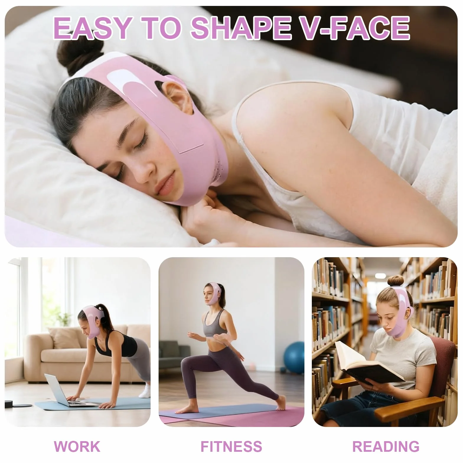 Fascia Doppio Mento, Face Tape Viso Lifting in Graphene, Benda Viso per Modellare e Rassodare il Contorno Facciale, Regolabile, Design Traspirante, adatta a Tutti i Visi, Viola