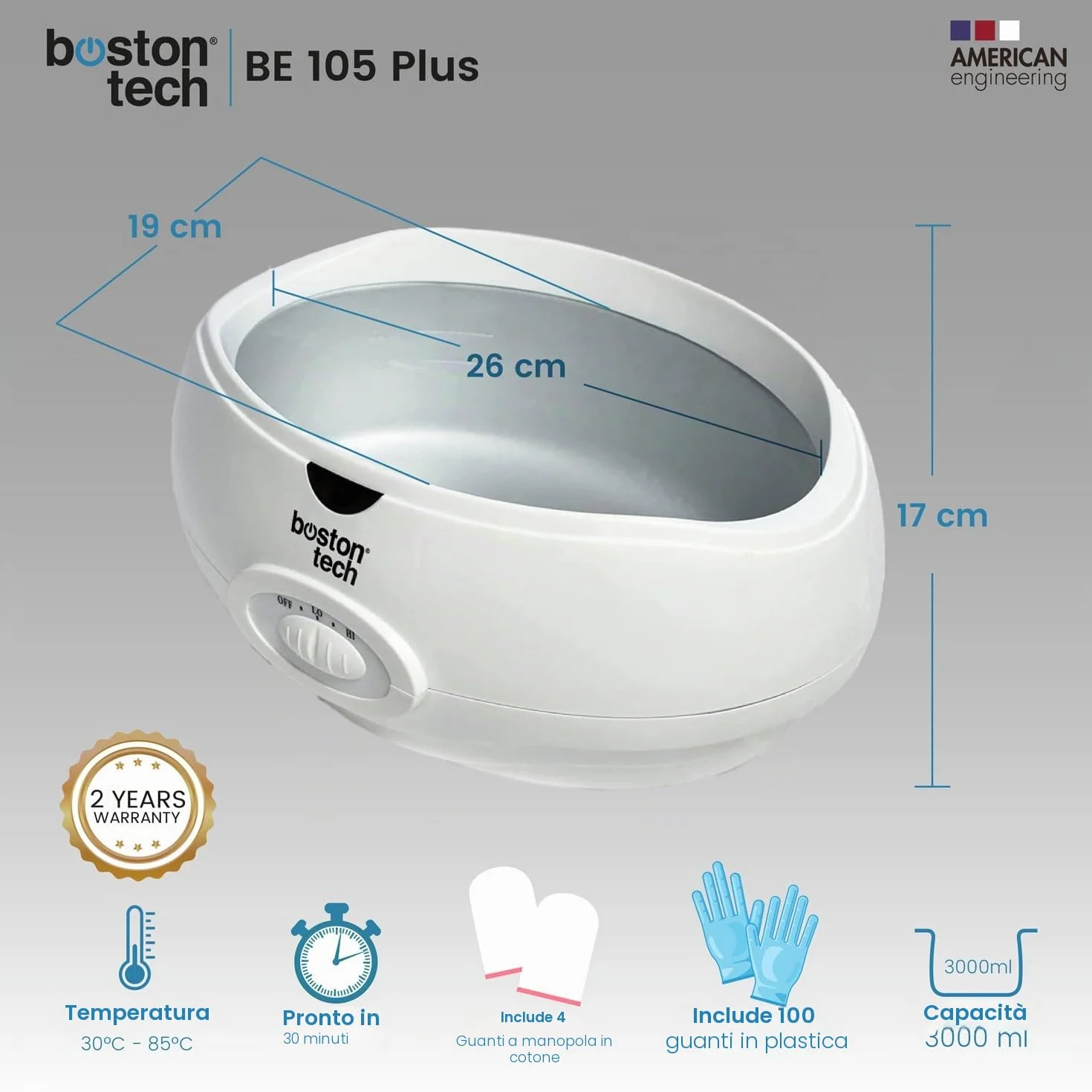 Boston Tech® Bagno di paraffina per mani e piedi -Apparecchio di paraffina per alleviare dolori muscolari e osteoartrite - Capacità 3 litri Include accessori premium per uso personale e professionale