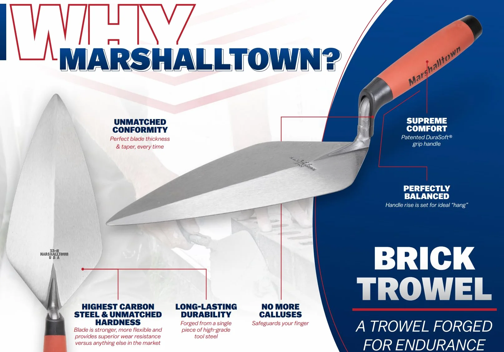 MARSHALLTOWN Cazzuole per mattoni stile Londra Multisize manico DuraSoft Made in USA